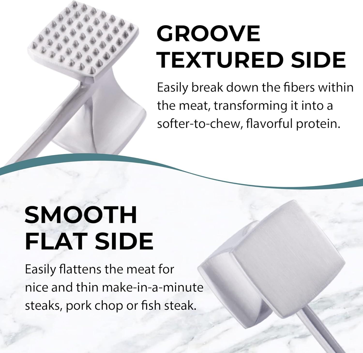 Dual-Sided Meat Tenderizer Hammer with Ergonomic Grip, Textured & Flat Faces, Hanging Hole, and Sturdy Metal Head—Ideal for Preparing Steaks, Pork Chops, Fish, and Garlic—Heavy-Duty Kitchen Tool for Home Cooks (Black) - Image 3