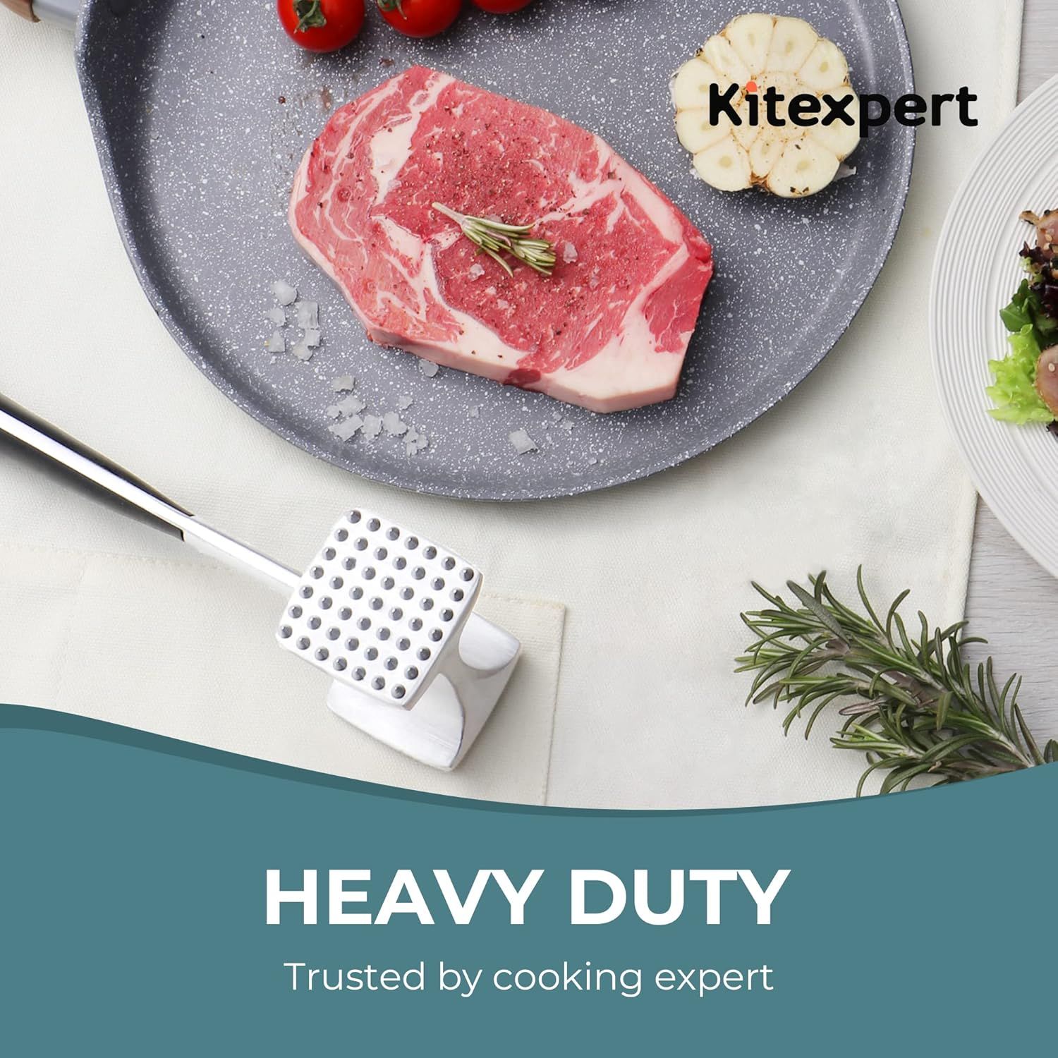 Dual-Sided Meat Tenderizer Hammer with Ergonomic Grip, Textured & Flat Faces, Hanging Hole, and Sturdy Metal Head—Ideal for Preparing Steaks, Pork Chops, Fish, and Garlic—Heavy-Duty Kitchen Tool for Home Cooks (Black) - Image 5