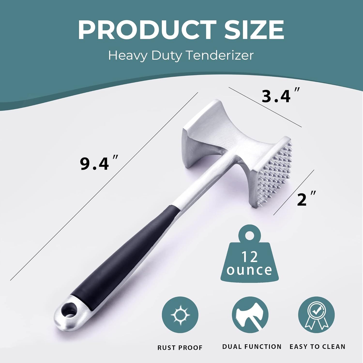Dual-Sided Meat Tenderizer Hammer with Ergonomic Grip, Textured & Flat Faces, Hanging Hole, and Sturdy Metal Head—Ideal for Preparing Steaks, Pork Chops, Fish, and Garlic—Heavy-Duty Kitchen Tool for Home Cooks (Black) - Image 6