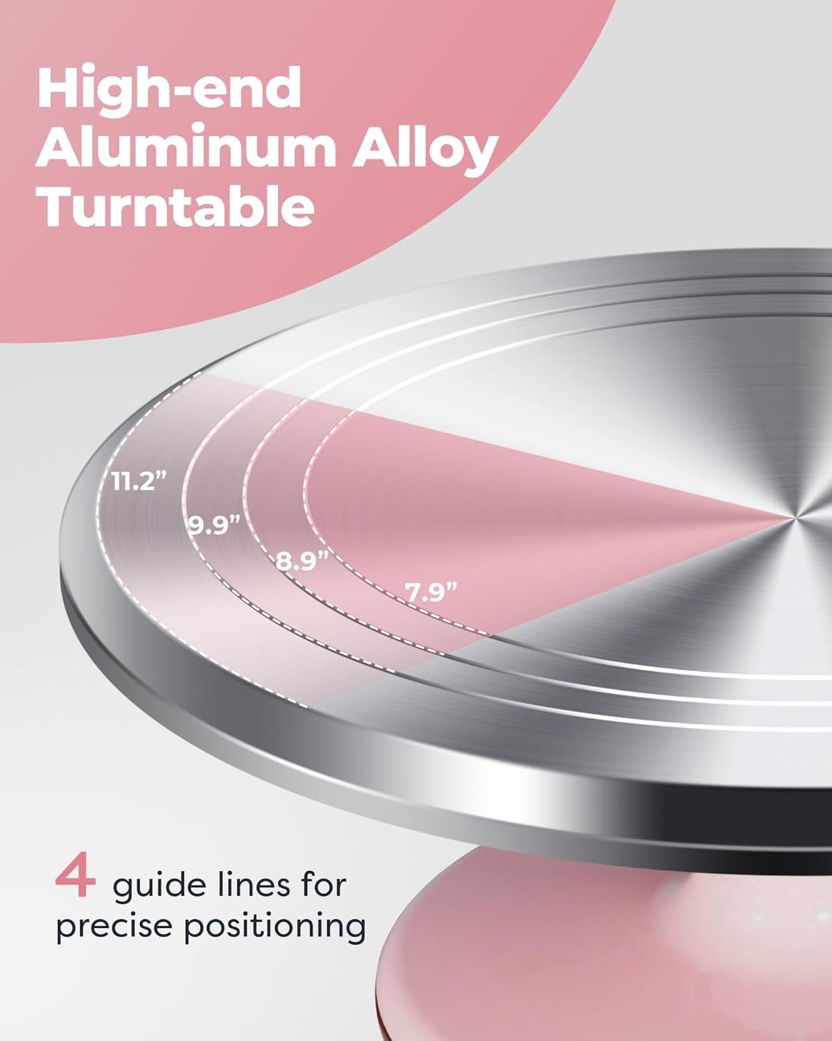 Premium Aluminum Alloy Cake Turntable Set with 3 Icing Scrapers, Offset & Silicone Spatulas, Non-Slip Base for Smooth Frosting, Professional Baking & Decorating Kit for Home Bakers (Pink) - Image 2