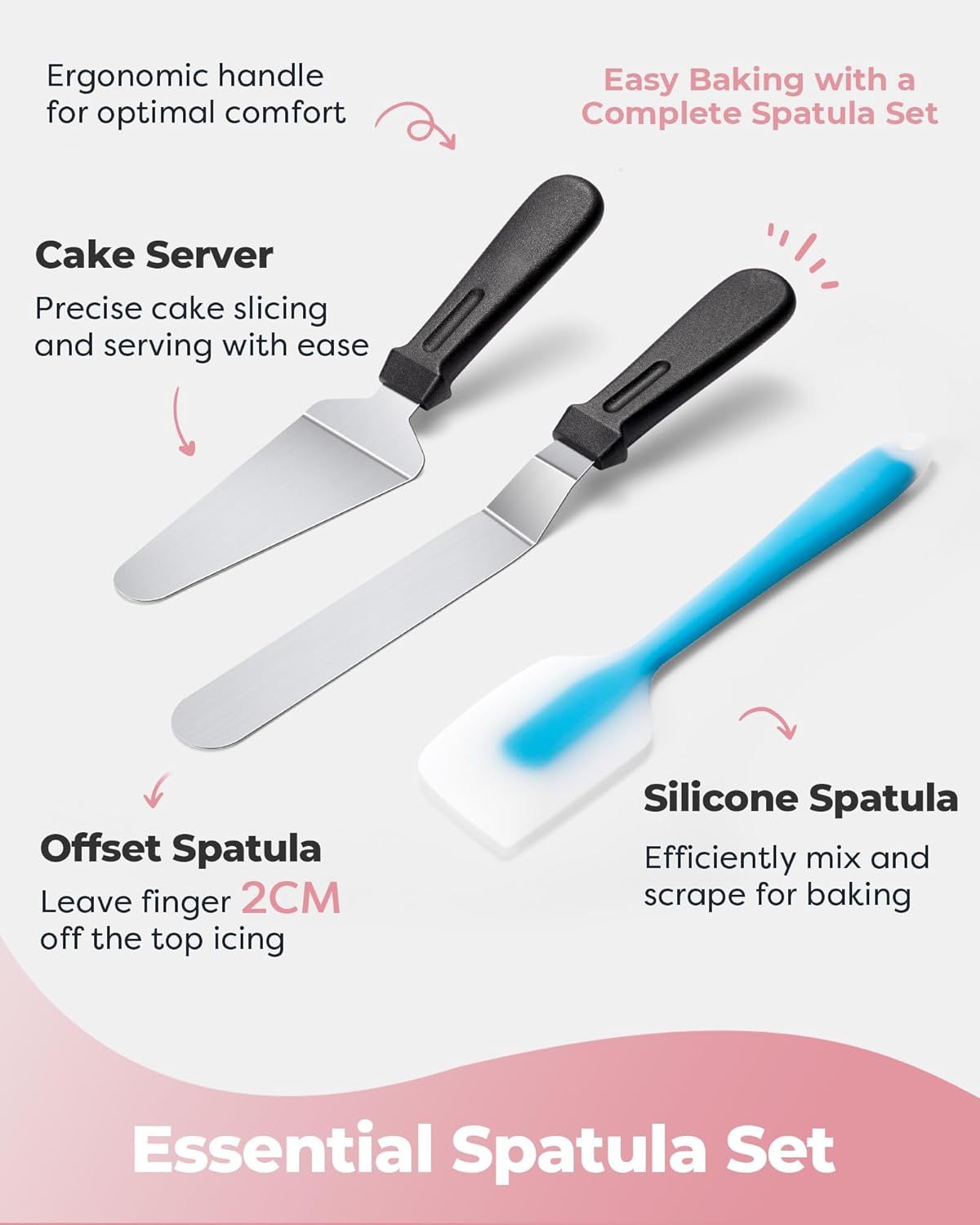 Premium Aluminum Alloy Cake Turntable Set with 3 Icing Scrapers, Offset & Silicone Spatulas, Non-Slip Base for Smooth Frosting, Professional Baking & Decorating Kit for Home Bakers (Pink) - Image 5