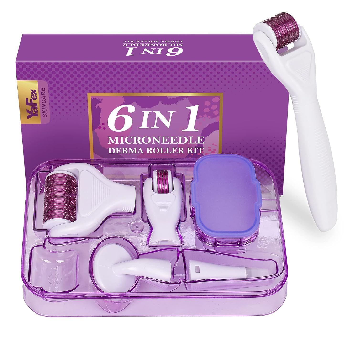 6-in-1 Stainless Steel Derma Roller Kit with 4 Interchangeable Heads, Ergonomic Handle, Clear Storage Case, Easy Assembly Design, For Facial & Body Skincare Routine Use (White) - Image 7