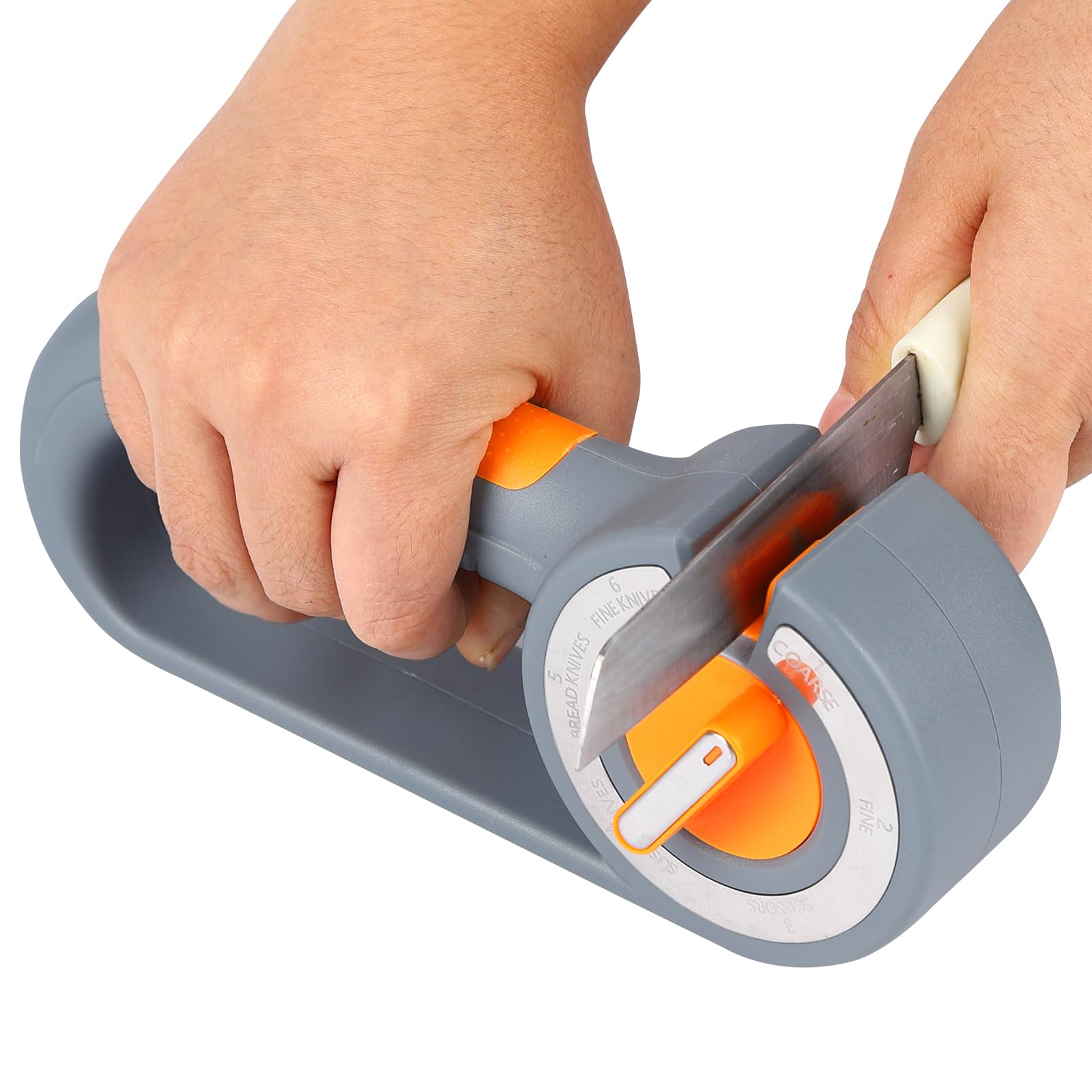 6-in-1 Rotary Knife Sharpener – Adjustable Multi-Function Sharpener for Knives, Scissors, Sushi & Bread Knives, Fast & Easy Sharpening Tool for Home Kitchen Use (Gray) - Image 1