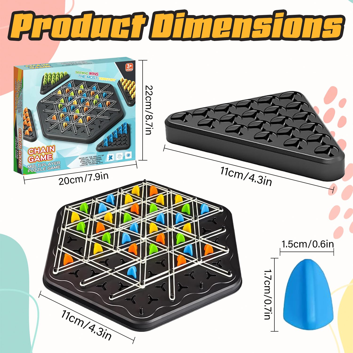 Chain Game – Multiplayer Strategy Board Puzzle for Kids & Adults | Fun Geometric Chess with Rubber Bands, 2–4 Players | Ideal Family Game for Parties, Gifts & Screen-Free Play - Image 2