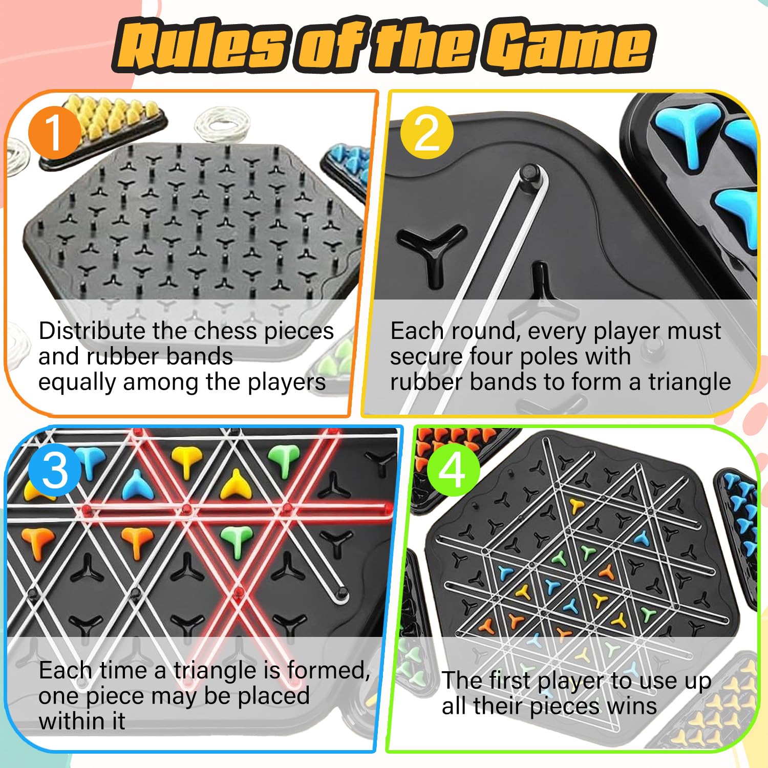 Chain Game – Multiplayer Strategy Board Puzzle for Kids & Adults | Fun Geometric Chess with Rubber Bands, 2–4 Players | Ideal Family Game for Parties, Gifts & Screen-Free Play - Image 3
