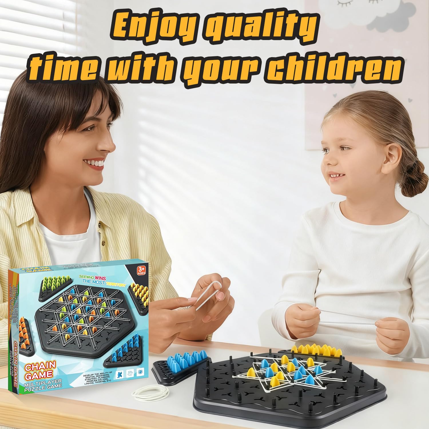 Chain Game – Multiplayer Strategy Board Puzzle for Kids & Adults | Fun Geometric Chess with Rubber Bands, 2–4 Players | Ideal Family Game for Parties, Gifts & Screen-Free Play - Image 4