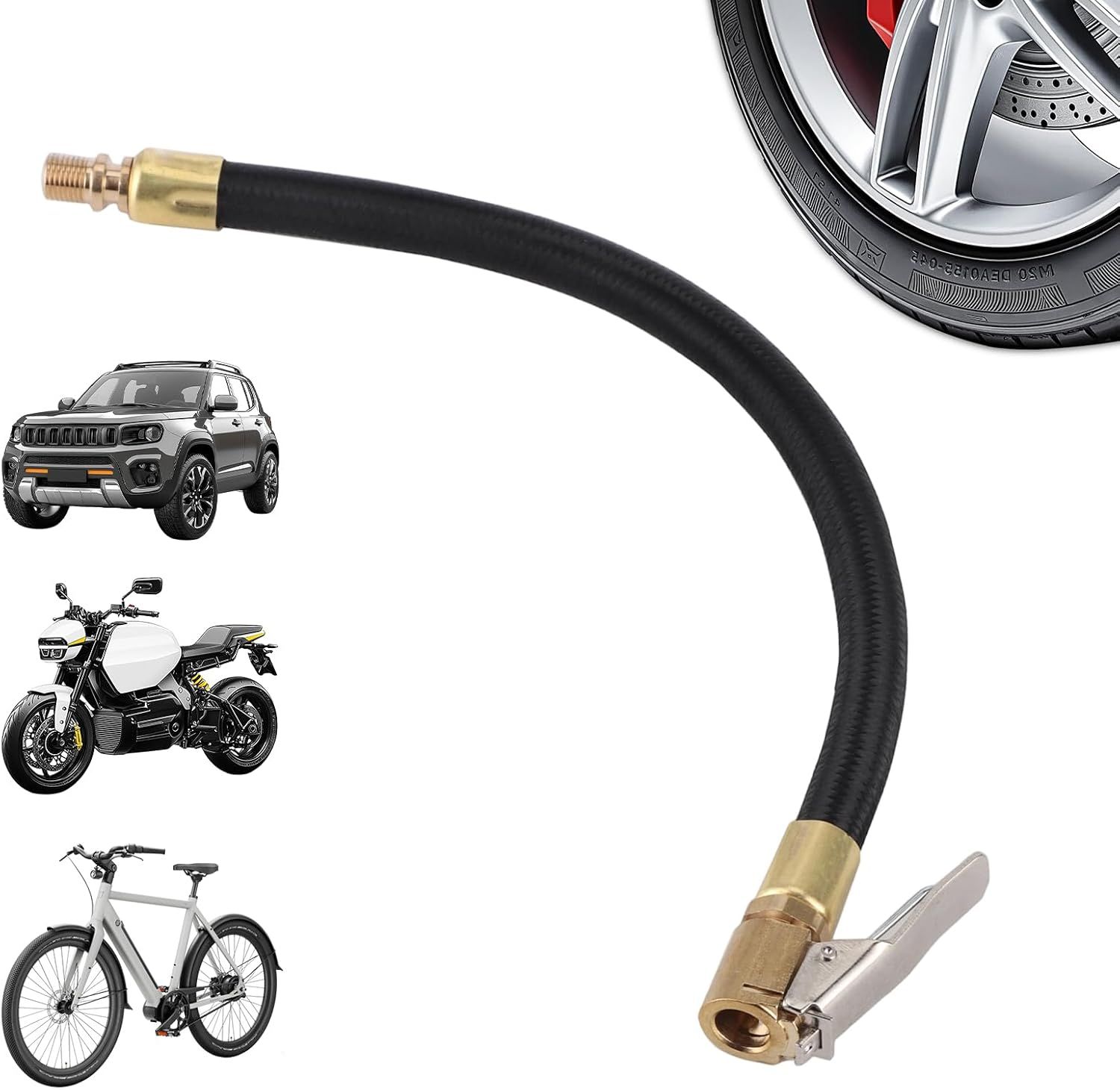 2PCS Tire Inflator Extension Hose with Quick Connect Chuck, Universal Air Pump Adapter for Car, Motorcycle, Bicycle, Heavy-Duty Nylon & Copper (Black) - Image 5
