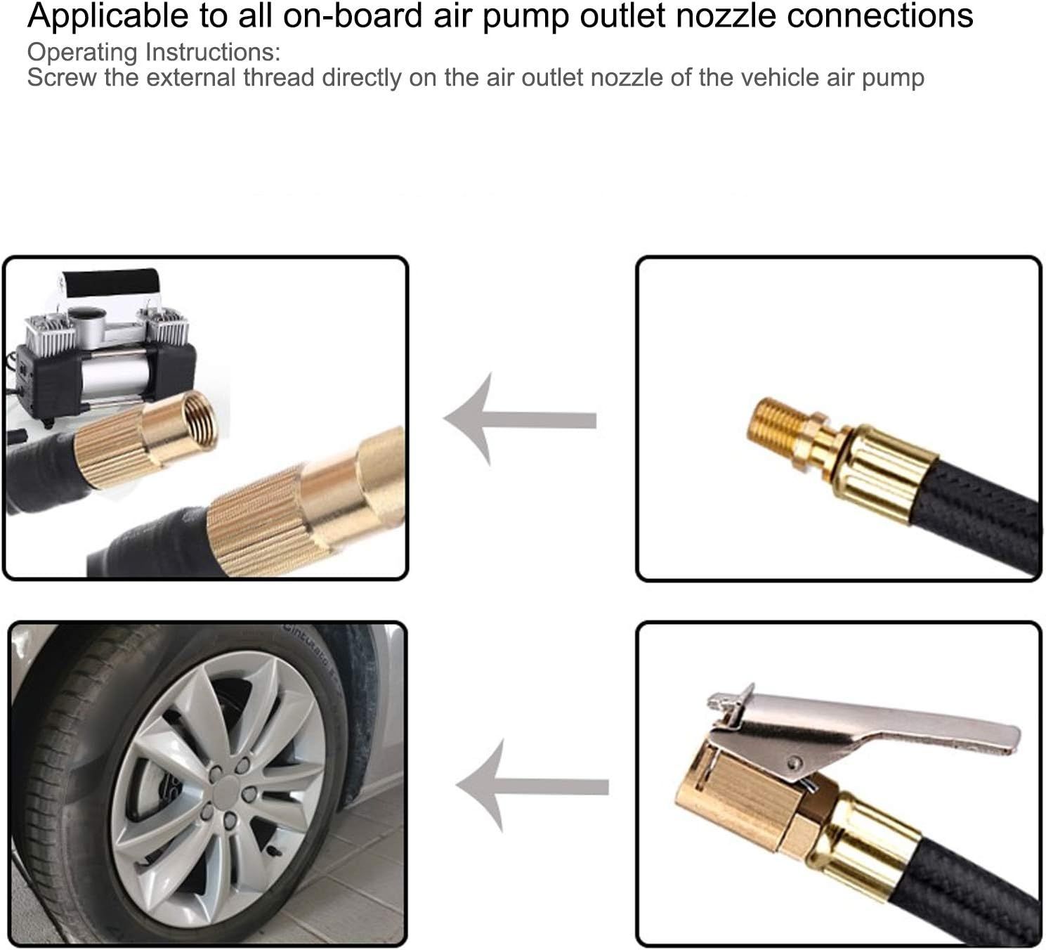 2PCS Tire Inflator Extension Hose with Quick Connect Chuck, Universal Air Pump Adapter for Car, Motorcycle, Bicycle, Heavy-Duty Nylon & Copper (Black) - Image 6