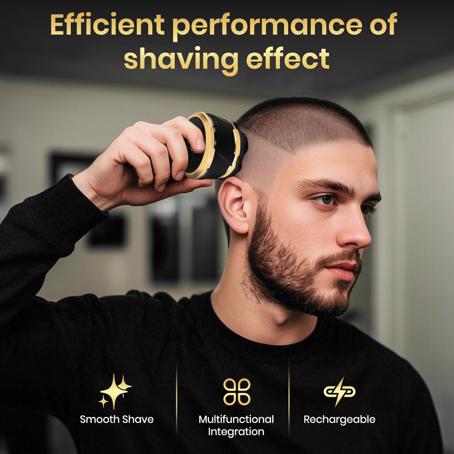 6D Magnetic Bald Shaver for Men – Cordless Rechargeable Electric Head Shaver with LED Display, IPX6 Waterproof, 3-Second Travel Lock, 6 Floating Heads, Includes Storage Bag & Cleaning Brush (Black) - Image 3