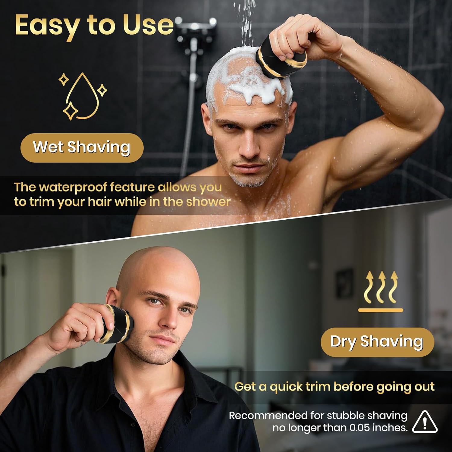 6D Magnetic Bald Shaver for Men – Cordless Rechargeable Electric Head Shaver with LED Display, IPX6 Waterproof, 3-Second Travel Lock, 6 Floating Heads, Includes Storage Bag & Cleaning Brush (Black) - Image 7