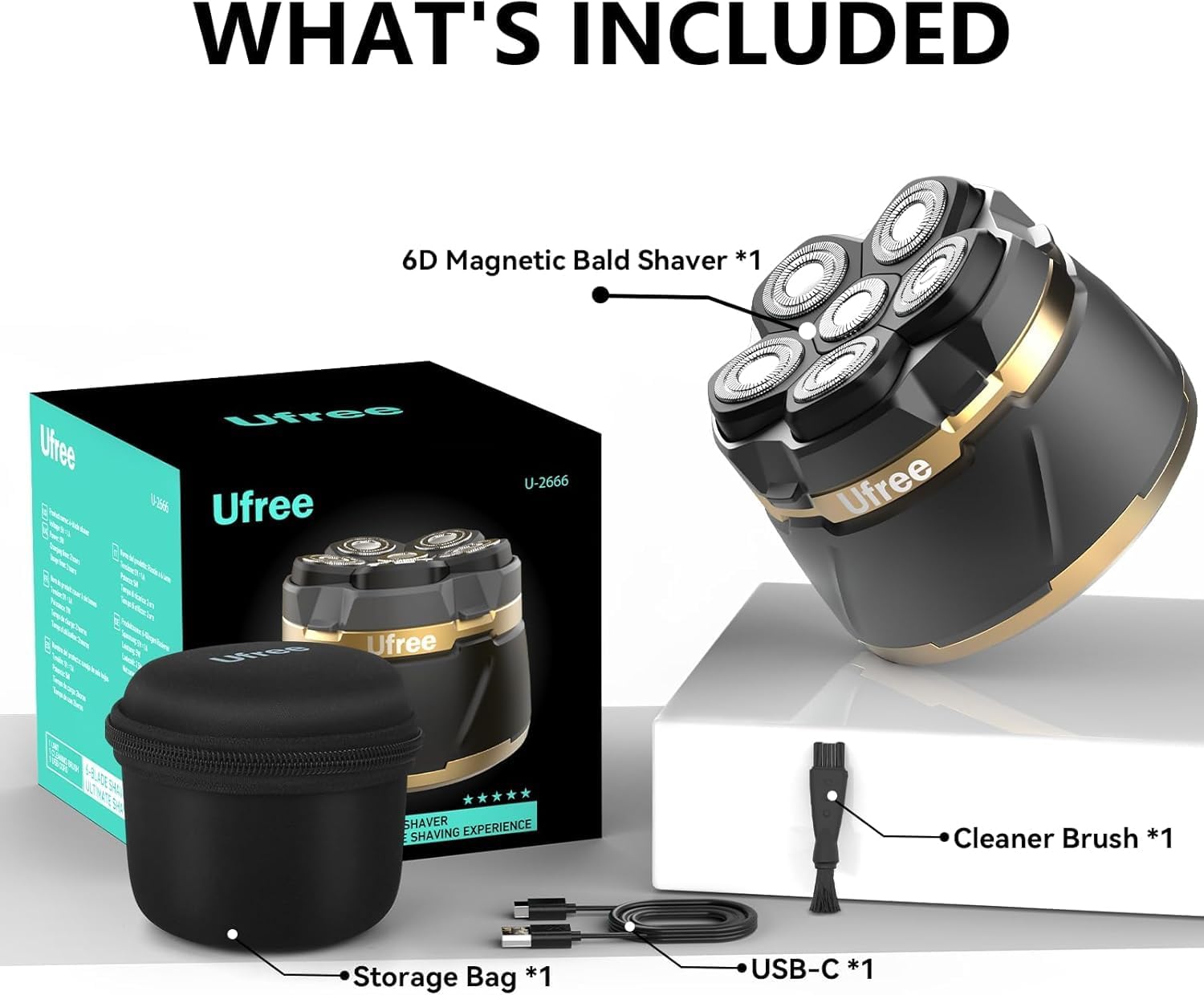 6D Magnetic Bald Shaver for Men – Cordless Rechargeable Electric Head Shaver with LED Display, IPX6 Waterproof, 3-Second Travel Lock, 6 Floating Heads, Includes Storage Bag & Cleaning Brush (Black) - Image 8