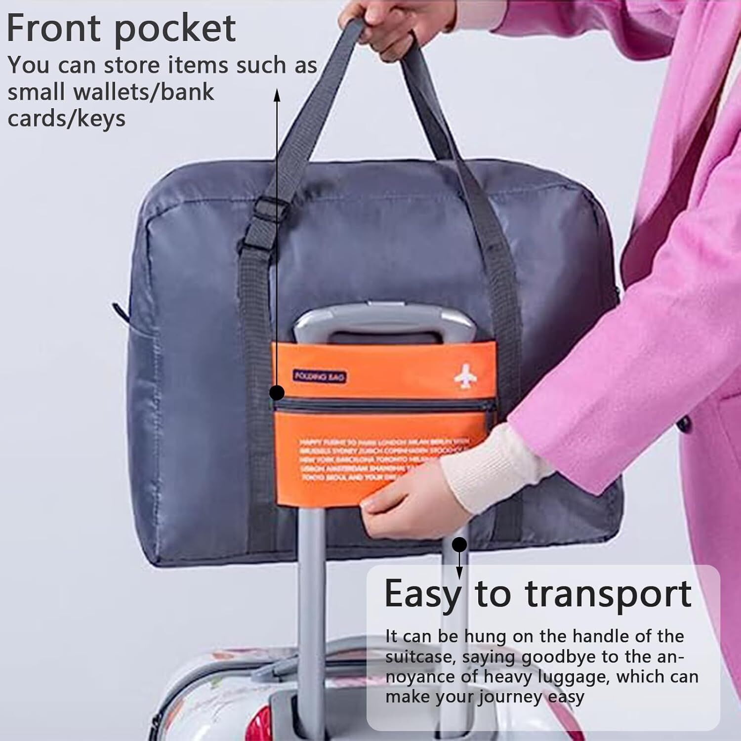 Compact Foldable Travel Duffel Bag – Lightweight Carry-On for Weekend Trips, Overnight & Gym Use (Orange) | Other Colors Available In-Store - Image 4
