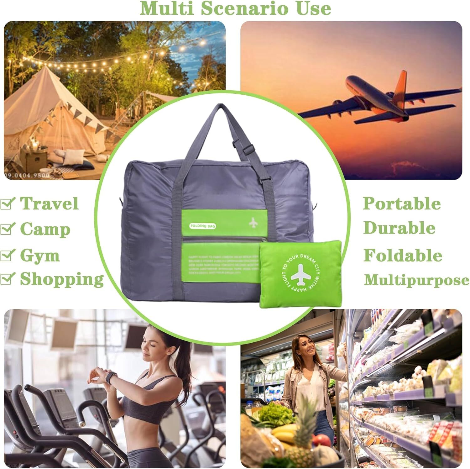 Compact Foldable Travel Duffel Bag – Lightweight Carry-On for Weekend Trips, Overnight & Gym Use (Green) | Other Colors Available In-Store - Image 8