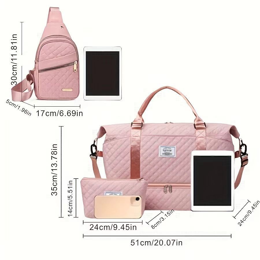 Women’s 3-Piece Travel Bag Set – Large Duffel, Crossbody Backpack & Toiletry Pouch for Gym, Maternity and Weekend Getaways (Pink)  | Other Colors Available in Store - Image 2