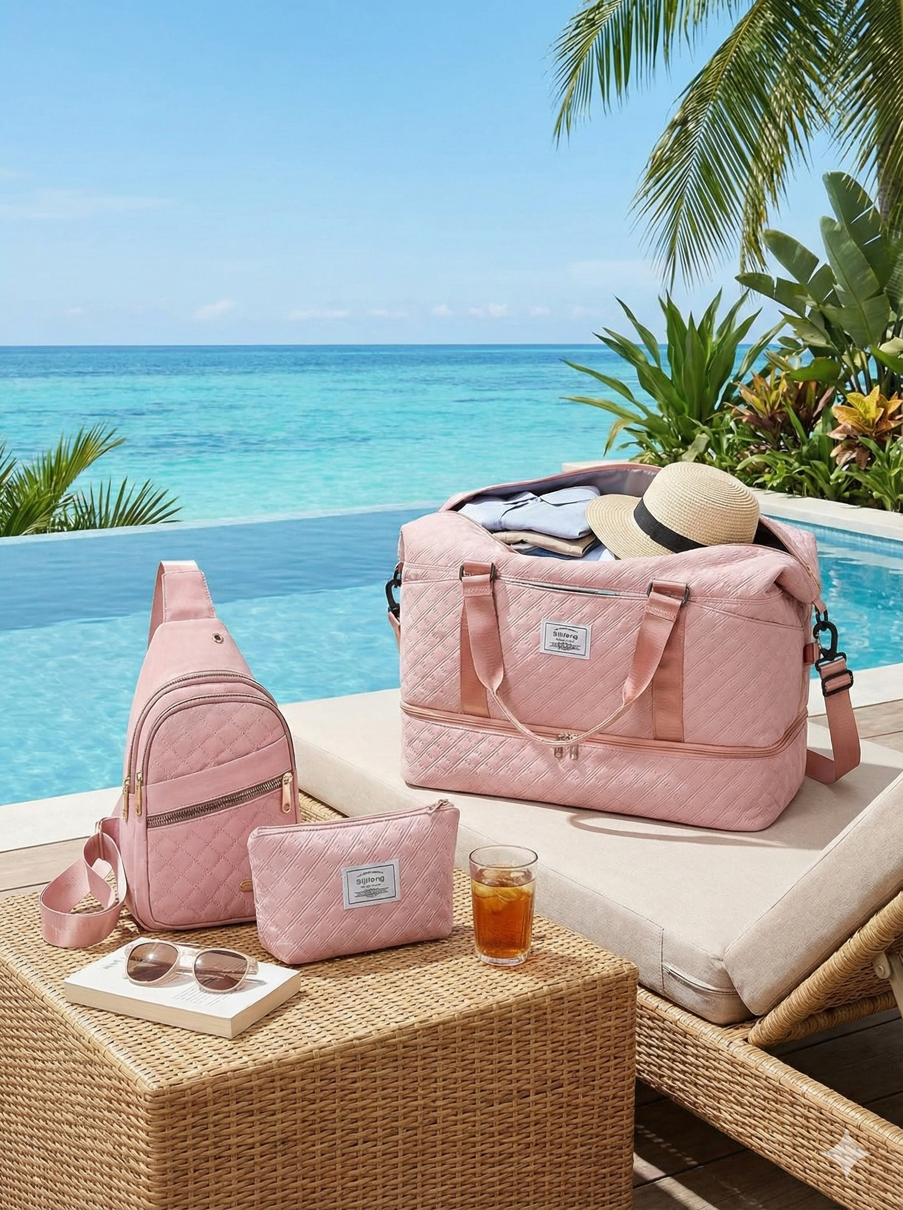 Women’s 3-Piece Travel Bag Set – Large Duffel, Crossbody Backpack & Toiletry Pouch for Gym, Maternity and Weekend Getaways (Pink)  | Other Colors Available in Store - Image 6