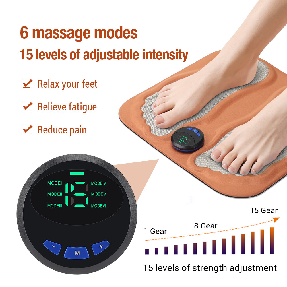 Smart Foot Massage Mat with 6 Modes & 15 Intensity Levels – Rechargeable Pulse Therapy Pad for Relaxation at Home, Office, or Travel (Orange) - Image 3