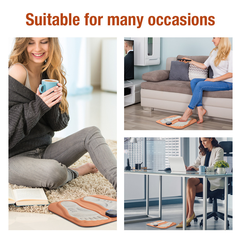 Smart Foot Massage Mat with 6 Modes & 15 Intensity Levels – Rechargeable Pulse Therapy Pad for Relaxation at Home, Office, or Travel (Orange) - Image 5