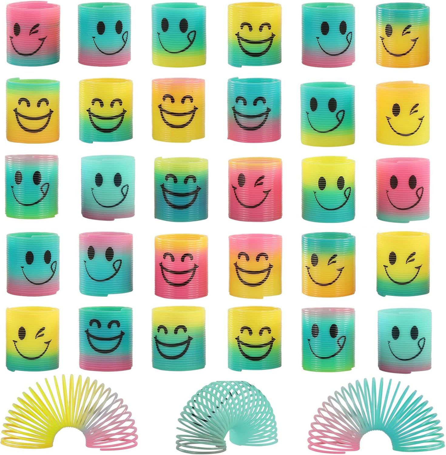 30-Pack Mini Rainbow Magic Spring Toys, Smiley Face Fidget Stress Relief Coils for Kids Party Favors, Classroom Prizes, Carnival Prizes, Birthday Goodie Bags (Multicolor) - Image 1