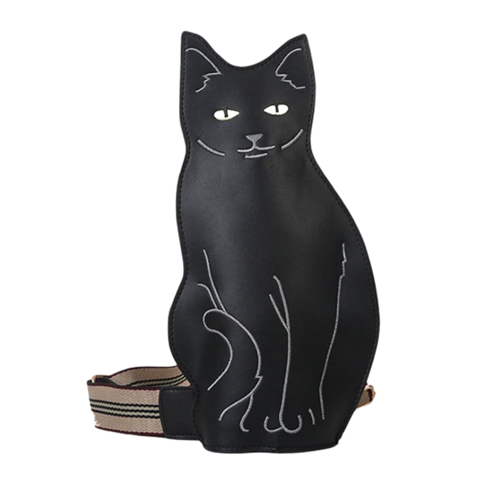 Cute 3D Cat Shape Crossbody Bag – Unisex PU Leather Shoulder Sling Backpack for Women & Men, Fashionable Mini Chest Bag, Trendy Accessory (Black-Grey) - Image 1