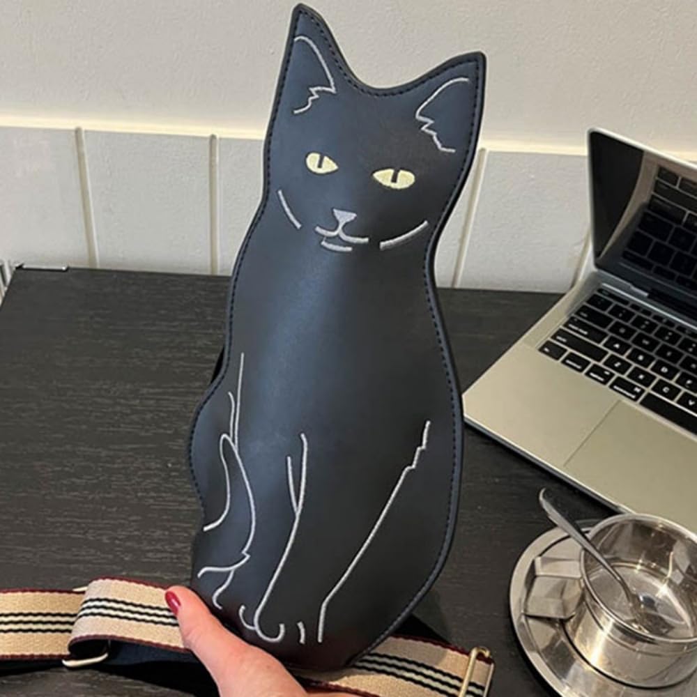 Cute 3D Cat Shape Crossbody Bag – Unisex PU Leather Shoulder Sling Backpack for Women & Men, Fashionable Mini Chest Bag, Trendy Accessory (Black-Grey) - Image 3