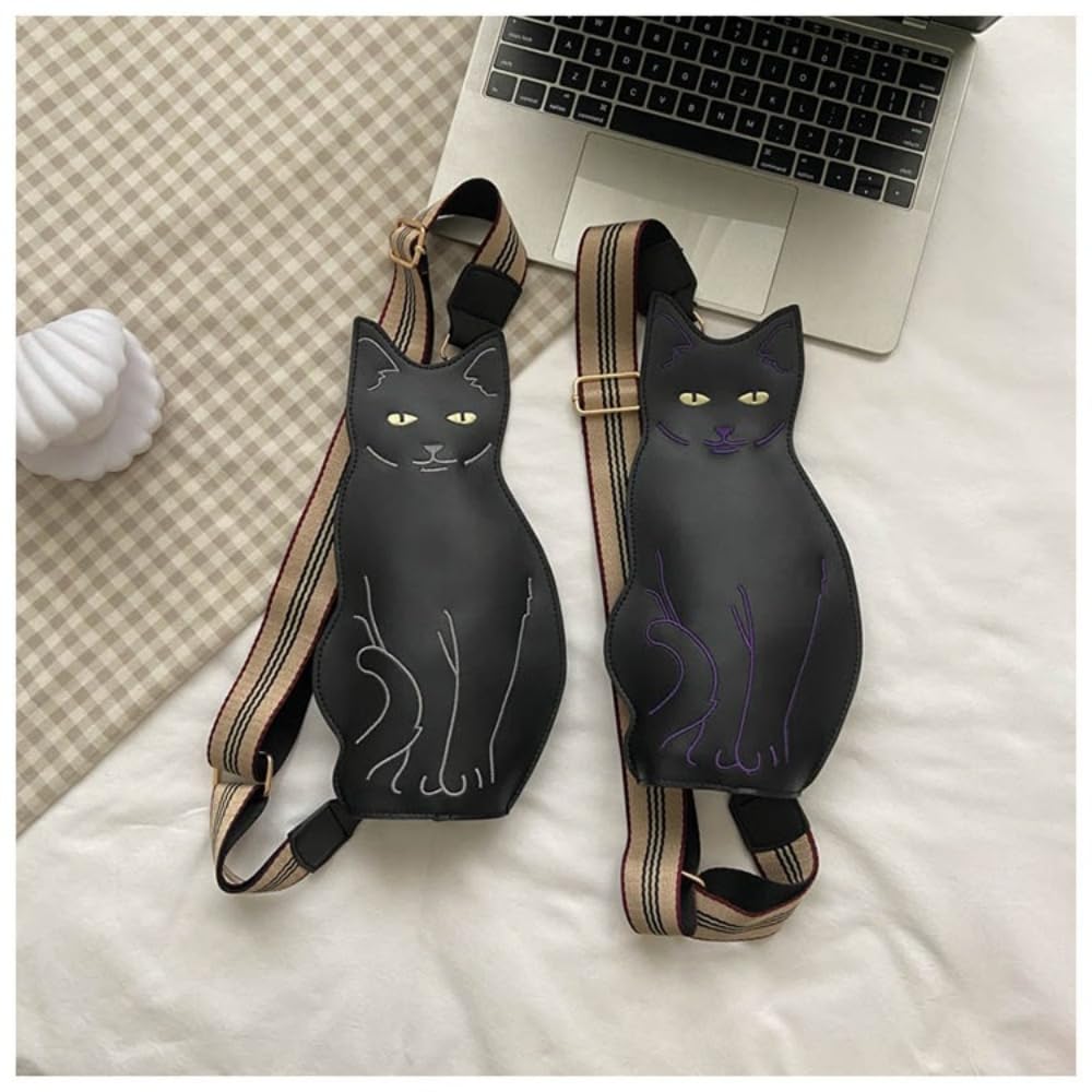 Cute 3D Cat Shape Crossbody Bag – Unisex PU Leather Shoulder Sling Backpack for Women & Men, Fashionable Mini Chest Bag, Trendy Accessory (Black-Grey) - Image 4