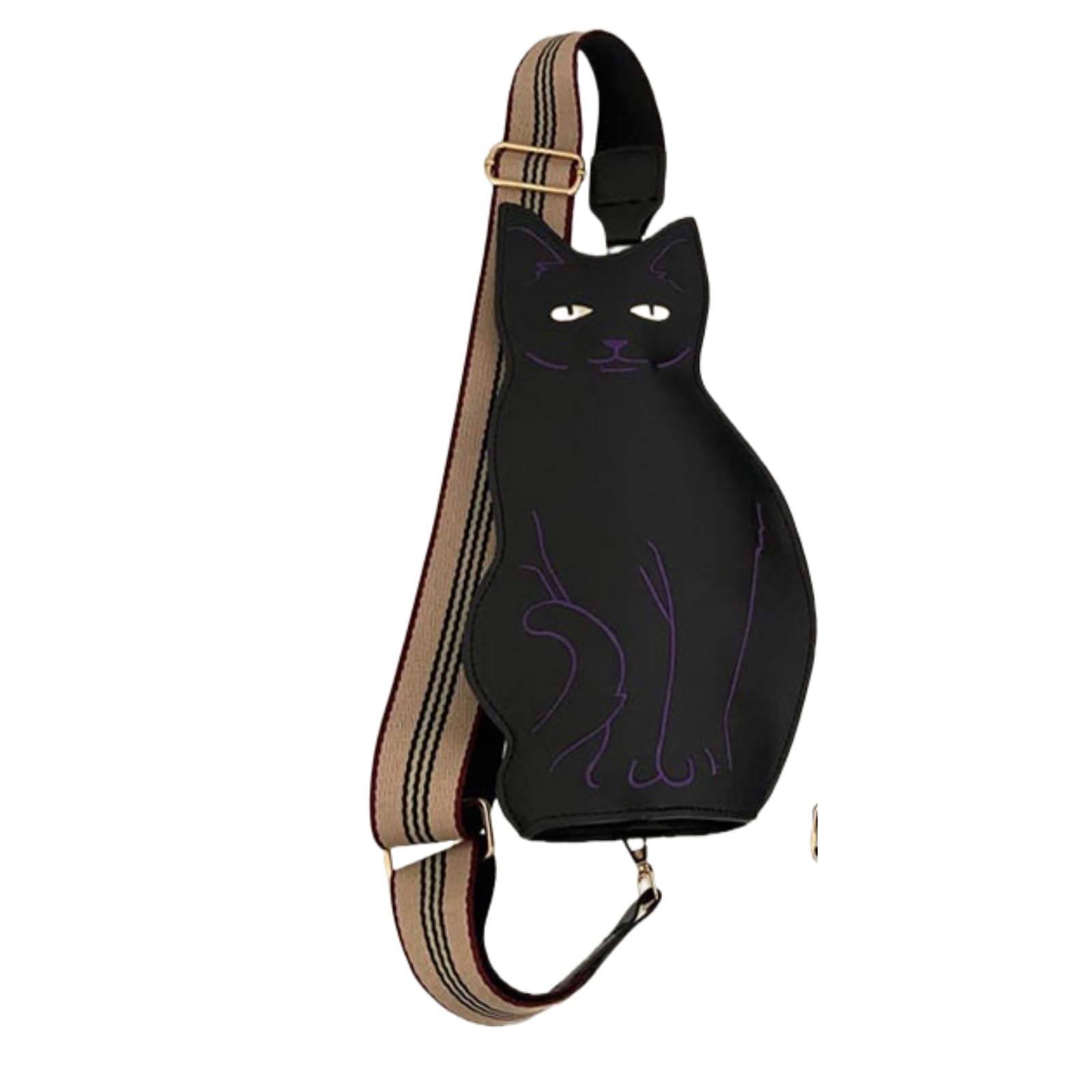 Cute 3D Cat Shape Crossbody Bag – Unisex PU Leather Shoulder Sling Backpack for Women & Men, Fashionable Mini Chest Bag, Trendy Accessory (Black-Puple) - Image 1