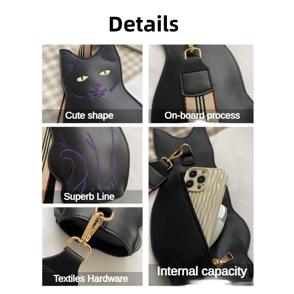 Cute 3D Cat Shape Crossbody Bag – Unisex PU Leather Shoulder Sling Backpack for Women & Men, Fashionable Mini Chest Bag, Trendy Accessory (Black-Puple) - Image 5