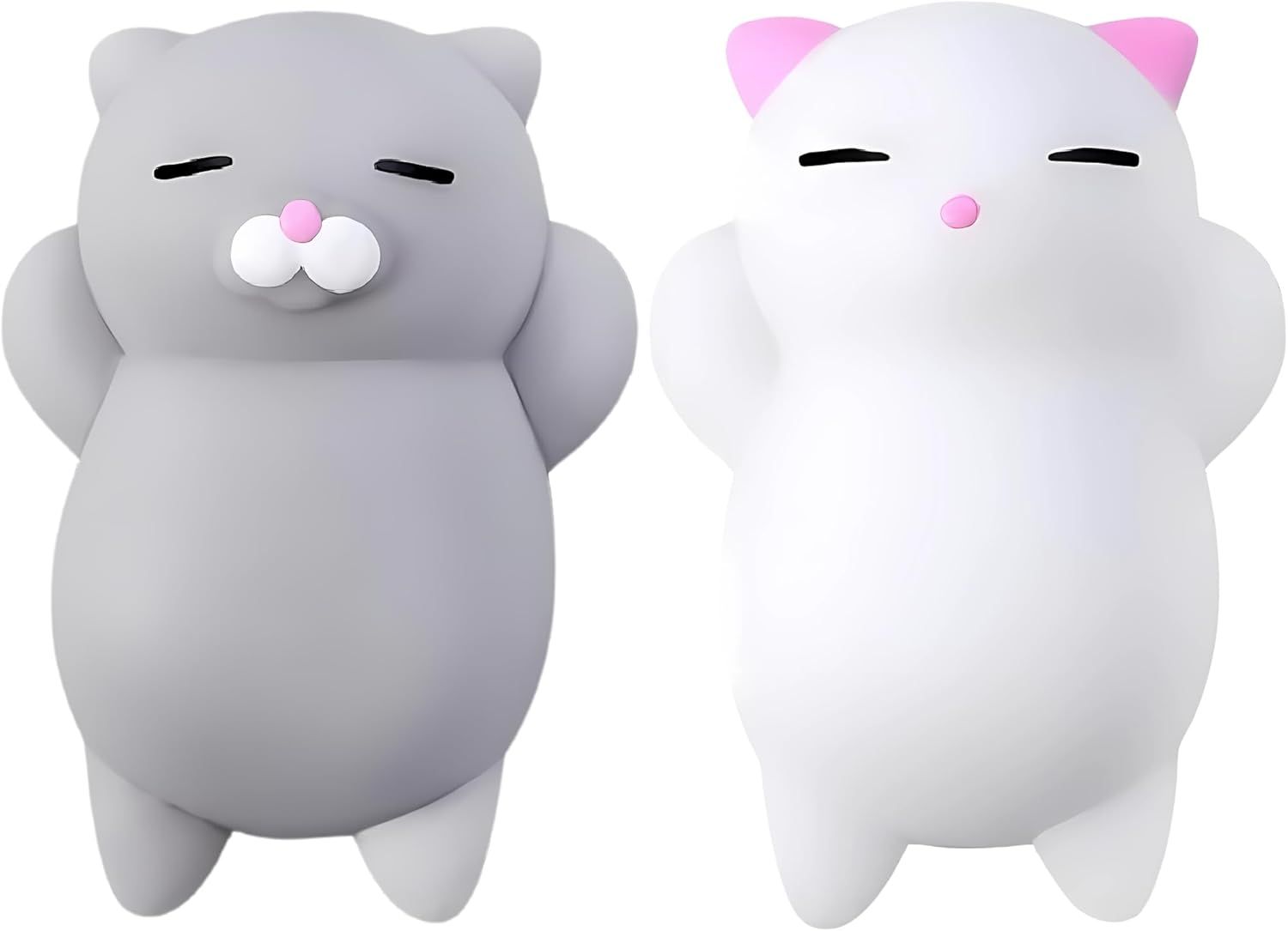 2 PCS Mini Cat Squishy Toy for Office & Classroom – Soft Silicone Stress Reliever to Calm Anxiety (Grey & White) - Image 1