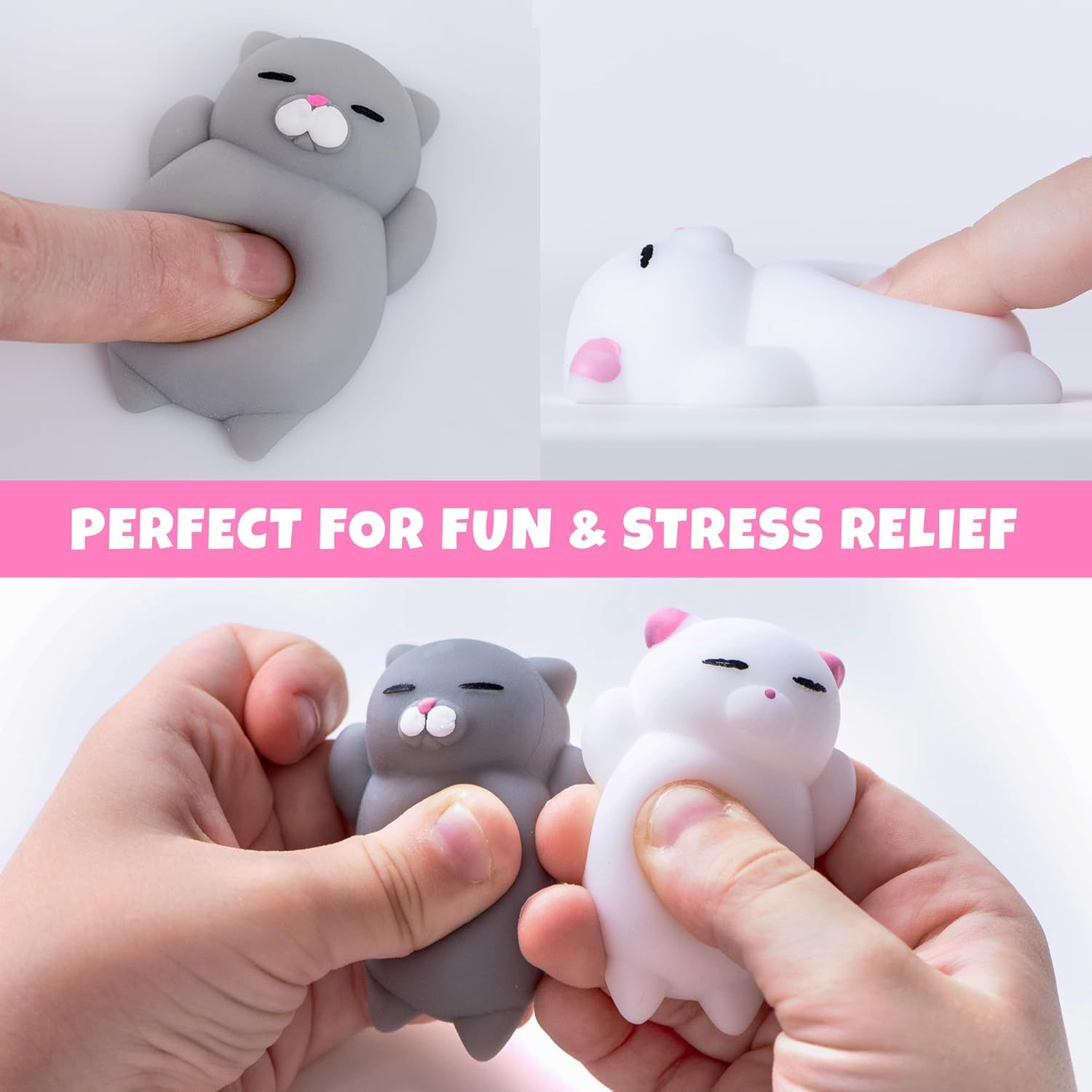 2 PCS Mini Cat Squishy Toy for Office & Classroom – Soft Silicone Stress Reliever to Calm Anxiety (Grey & White) - Image 4