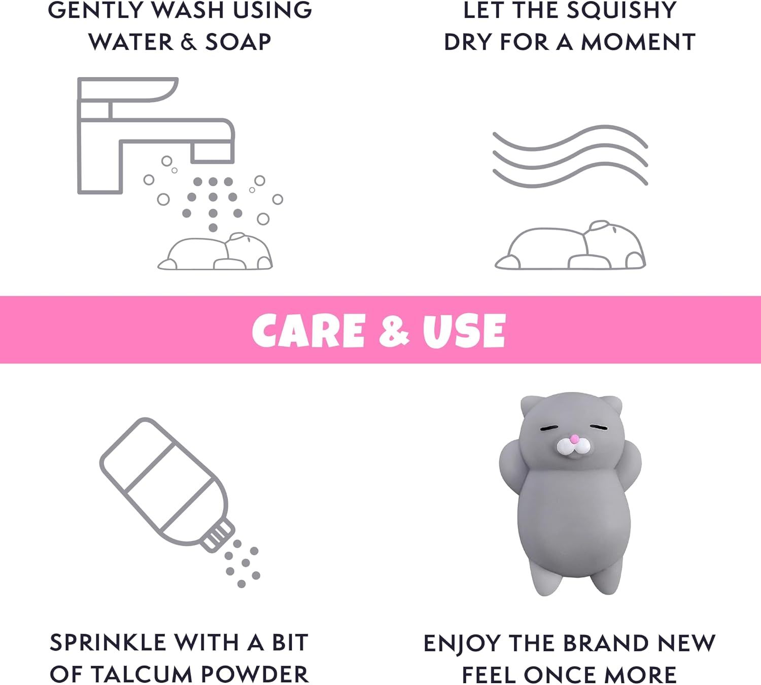 2 PCS Mini Cat Squishy Toy for Office & Classroom – Soft Silicone Stress Reliever to Calm Anxiety (Grey & White) - Image 7