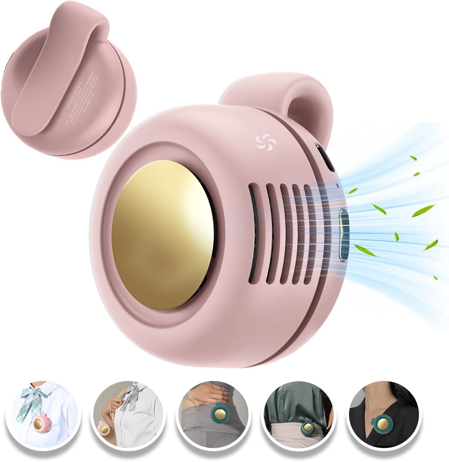 Mini Clip-On Bladeless Fan, USB Rechargeable 3-Speed Portable Personal Fan with 360° Rotation, Ultra-Quiet 25dB Waist Hanging Fan for Outdoor Travel Gym (Pink) - Image 2