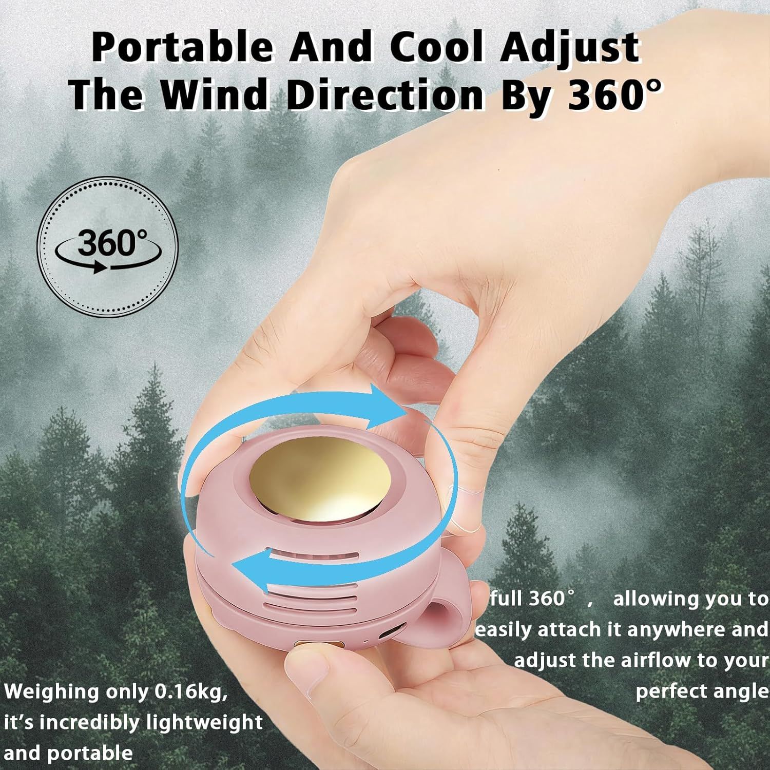 Mini Clip-On Bladeless Fan, USB Rechargeable 3-Speed Portable Personal Fan with 360° Rotation, Ultra-Quiet 25dB Waist Hanging Fan for Outdoor Travel Gym (Pink) - Image 5