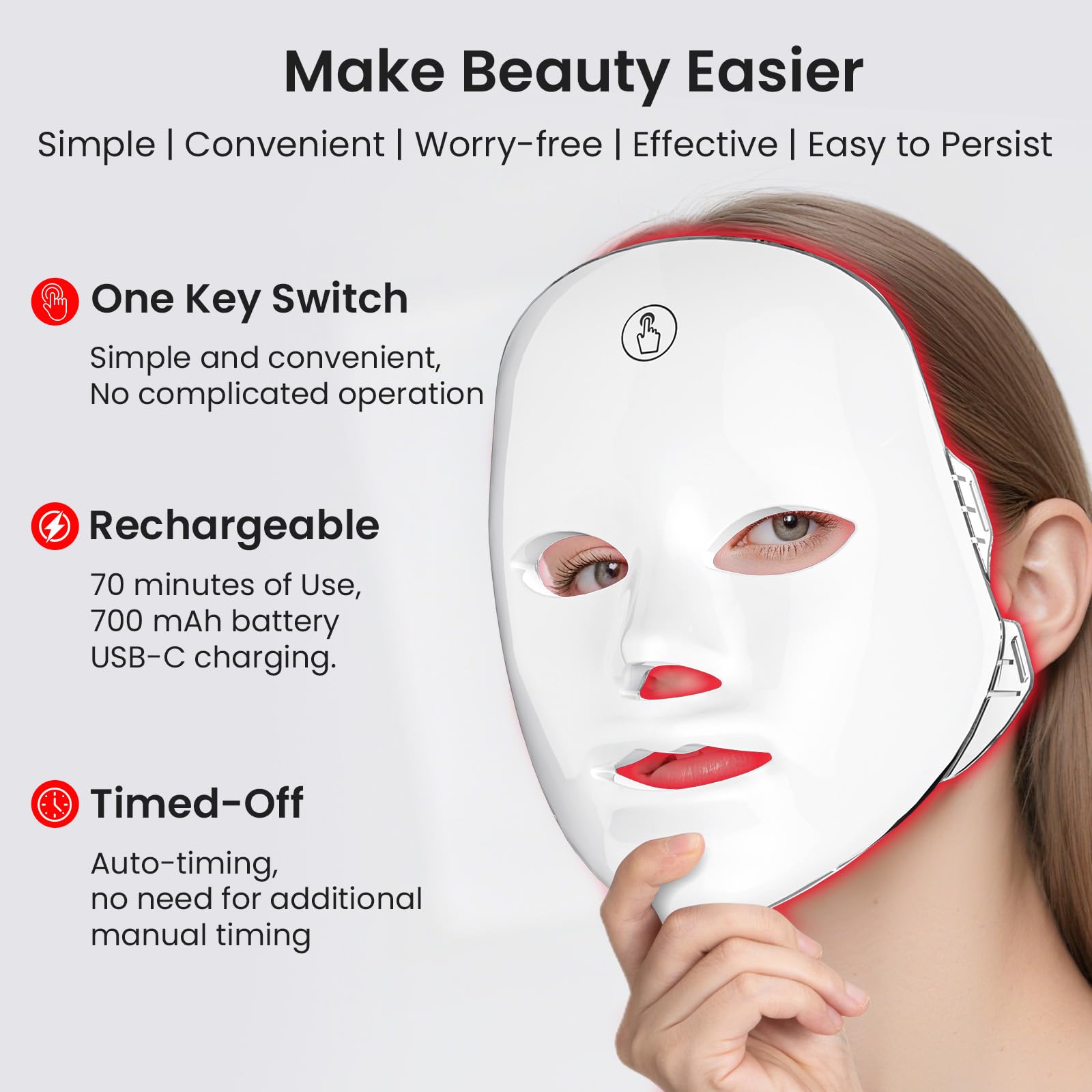7-Color Facial Light Mask for Home Skincare – Rechargeable LED Beauty Device with 270 LEDs, One-Touch Control & Auto-Timer (White with Rose Gold Trim)   | Other Colors Available in Store - Image 6