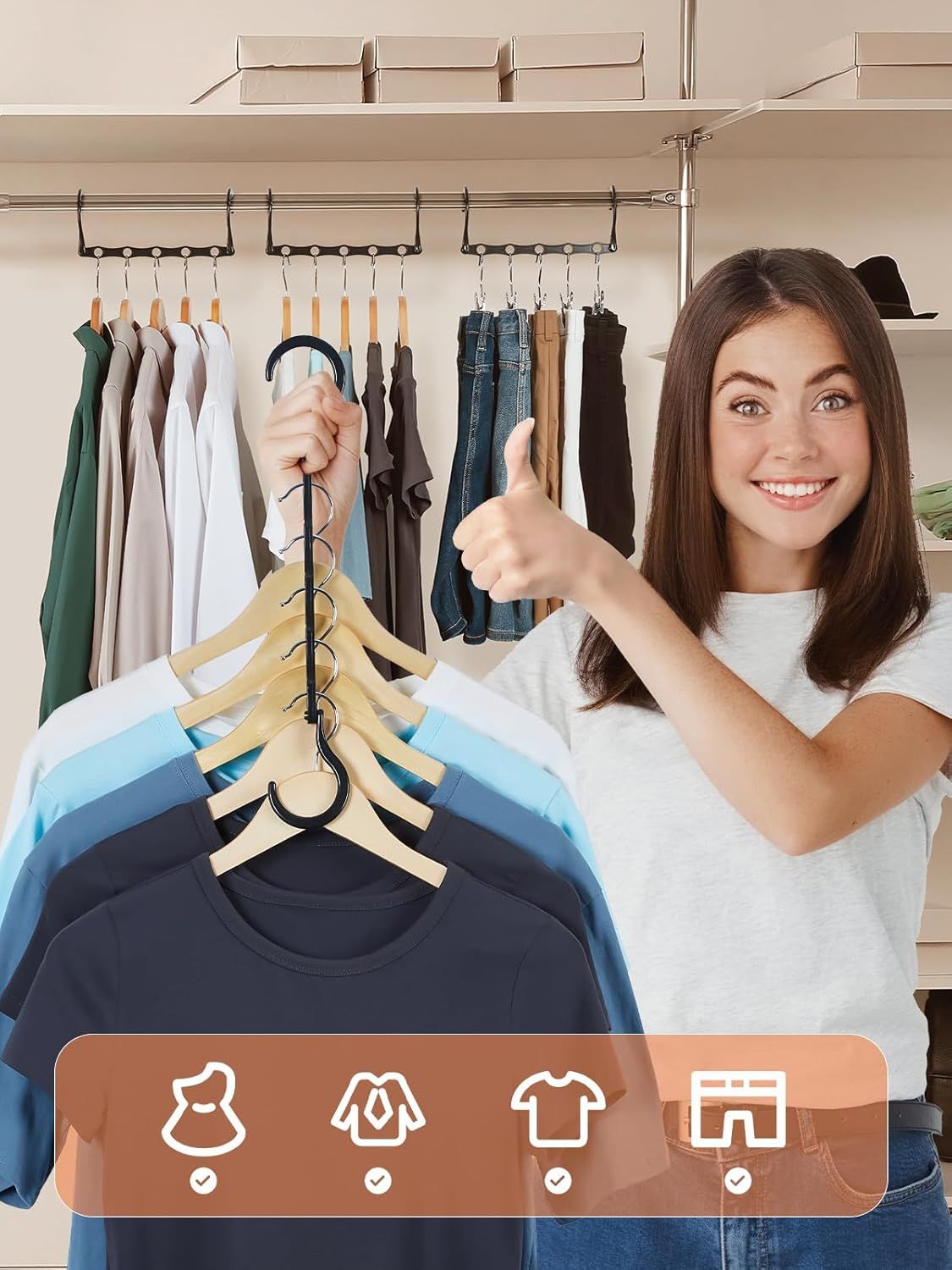 10-Pack Black Space-Saving Hanger Connectors—5-Slot Design for Vertical & Horizontal Use—Organize Shirts, Sweaters, Jackets—Compact Closet Organizer for Apartments, Dorms, Small Spaces (Black) - Image 2