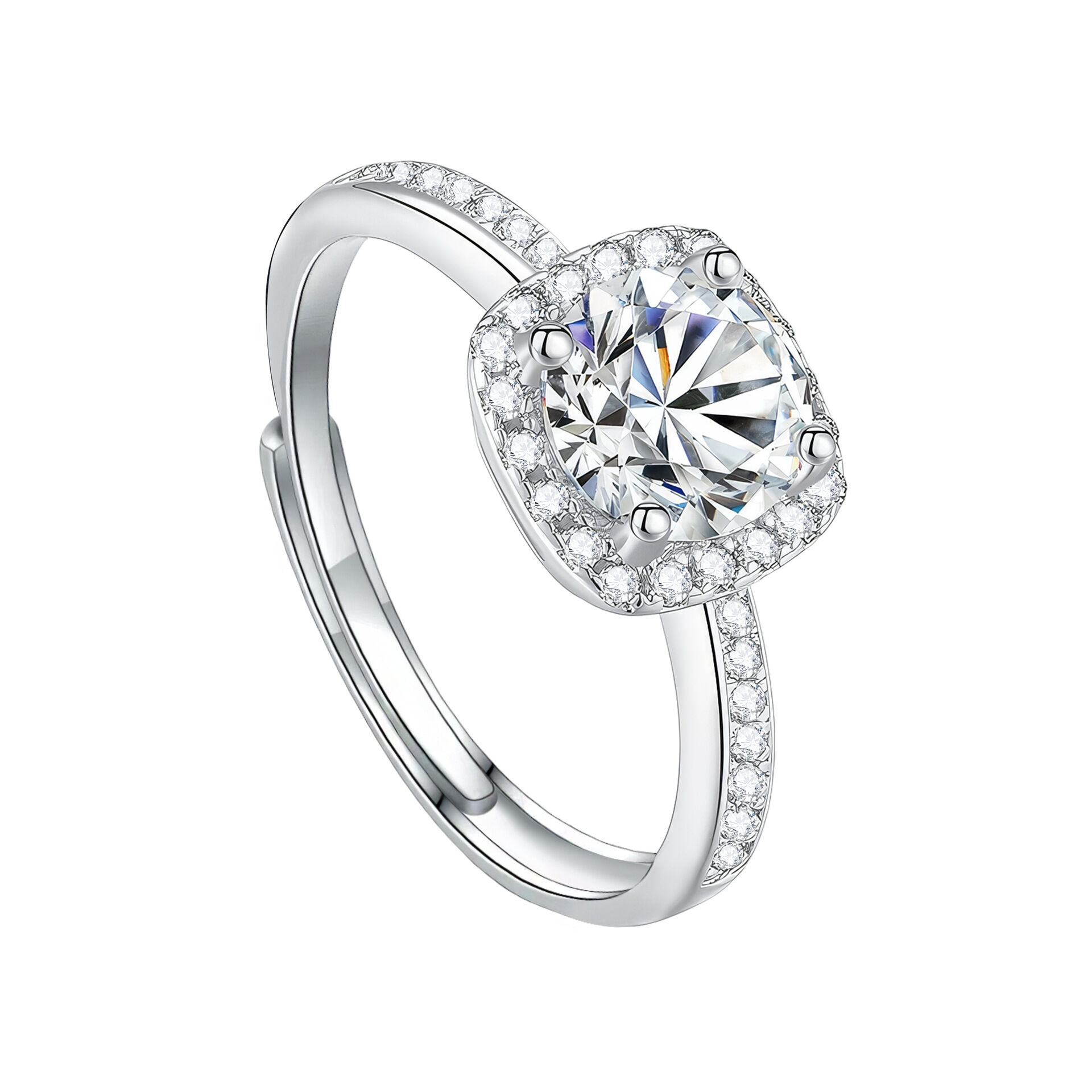 Elegant Square Moissanite Ring – 1 Carat Halo Design in S925 Sterling Silver | Adjustable Band for Women | Perfect Gift for Birthday, Anniversary or Everyday Elegance - Image 1