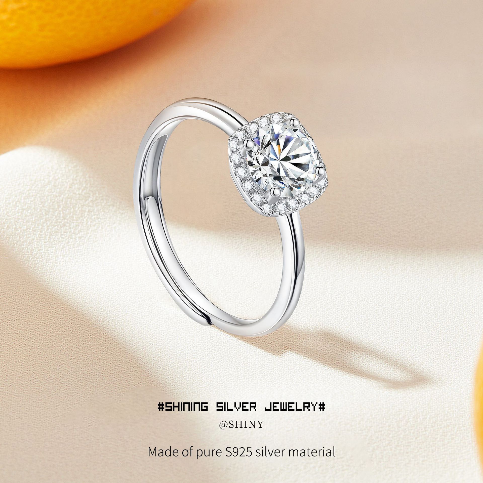 Elegant Square Moissanite Ring – 1 Carat Halo Design in S925 Sterling Silver | Adjustable Band for Women | Perfect Gift for Birthday, Anniversary or Everyday Elegance - Image 3