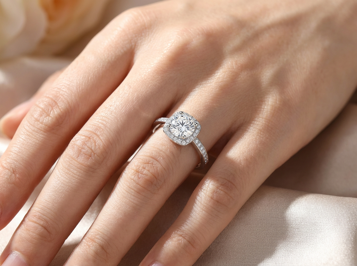 Elegant Square Moissanite Ring – 1 Carat Halo Design in S925 Sterling Silver | Adjustable Band for Women | Perfect Gift for Birthday, Anniversary or Everyday Elegance - Image 4