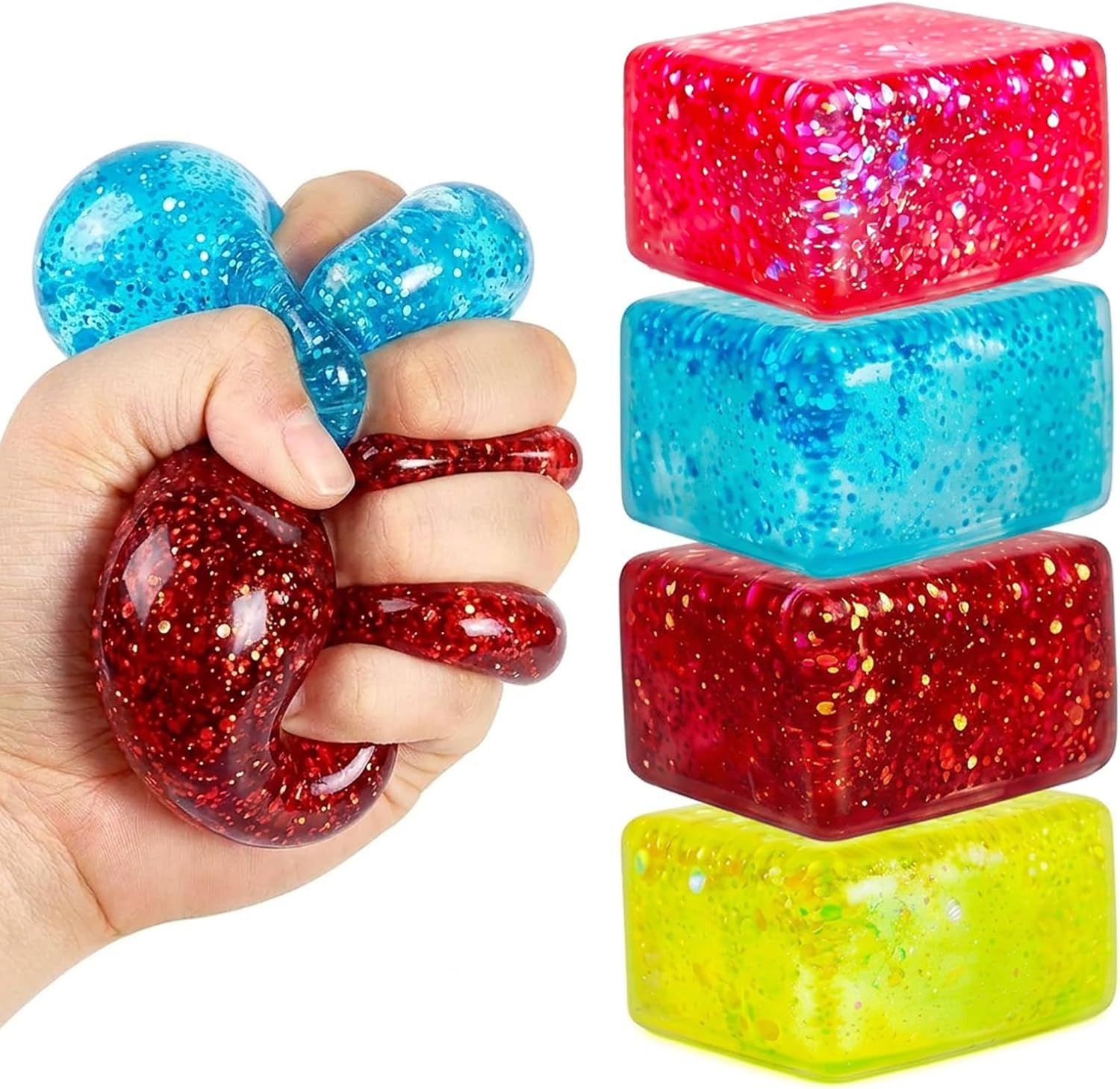 4 PCS Glitter Ice Cube Squishy Toy for Office & Classroom – Slow Rising Stress Reliever to Calm Anxiety (Multicolor) - Image 1
