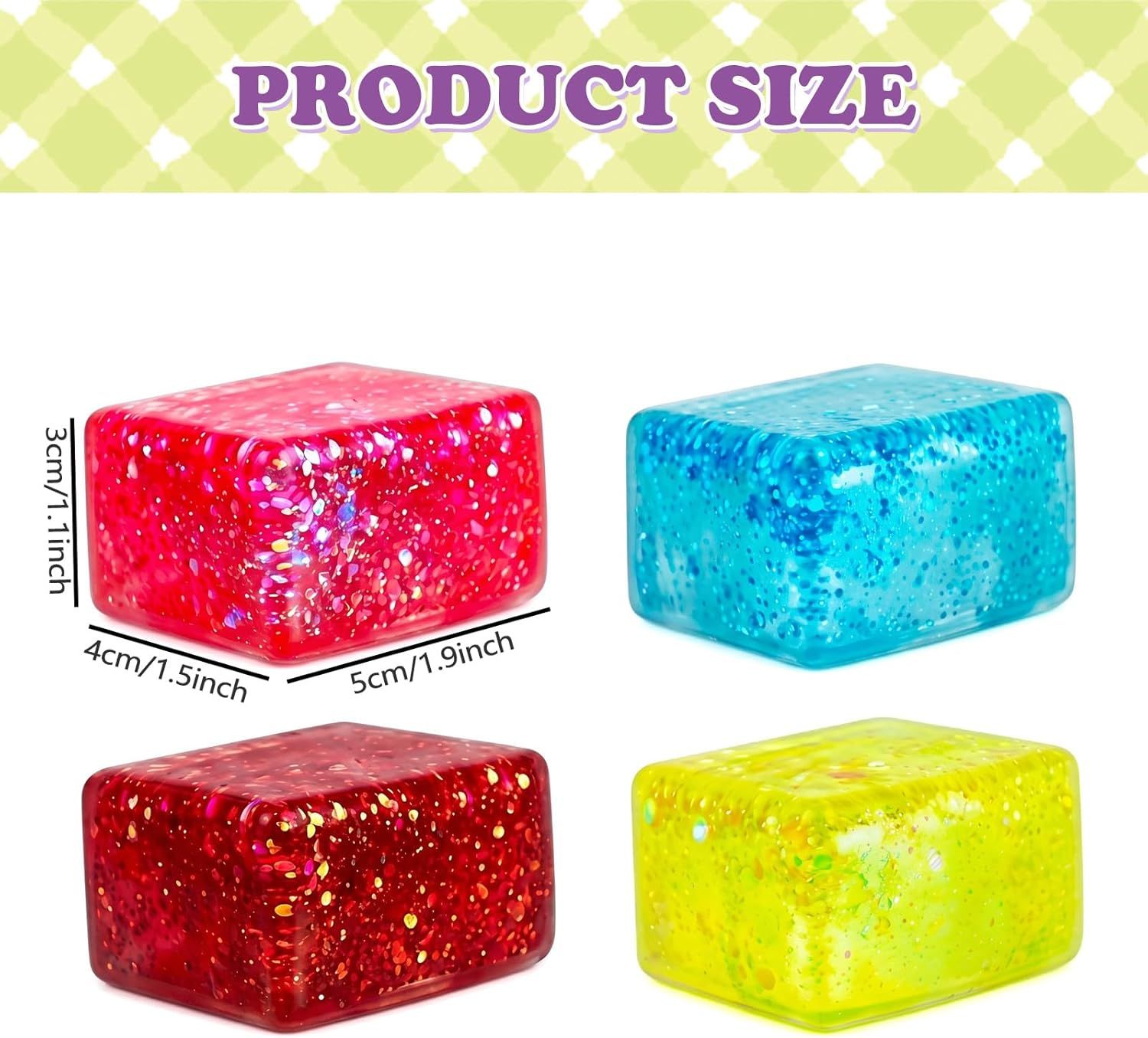 4 PCS Glitter Ice Cube Squishy Toy for Office & Classroom – Slow Rising Stress Reliever to Calm Anxiety (Multicolor) - Image 2
