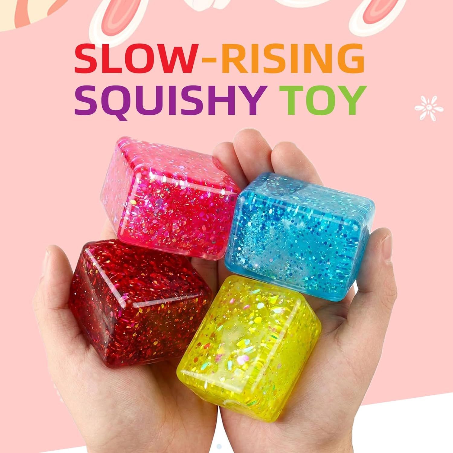 4 PCS Glitter Ice Cube Squishy Toy for Office & Classroom – Slow Rising Stress Reliever to Calm Anxiety (Multicolor) - Image 3