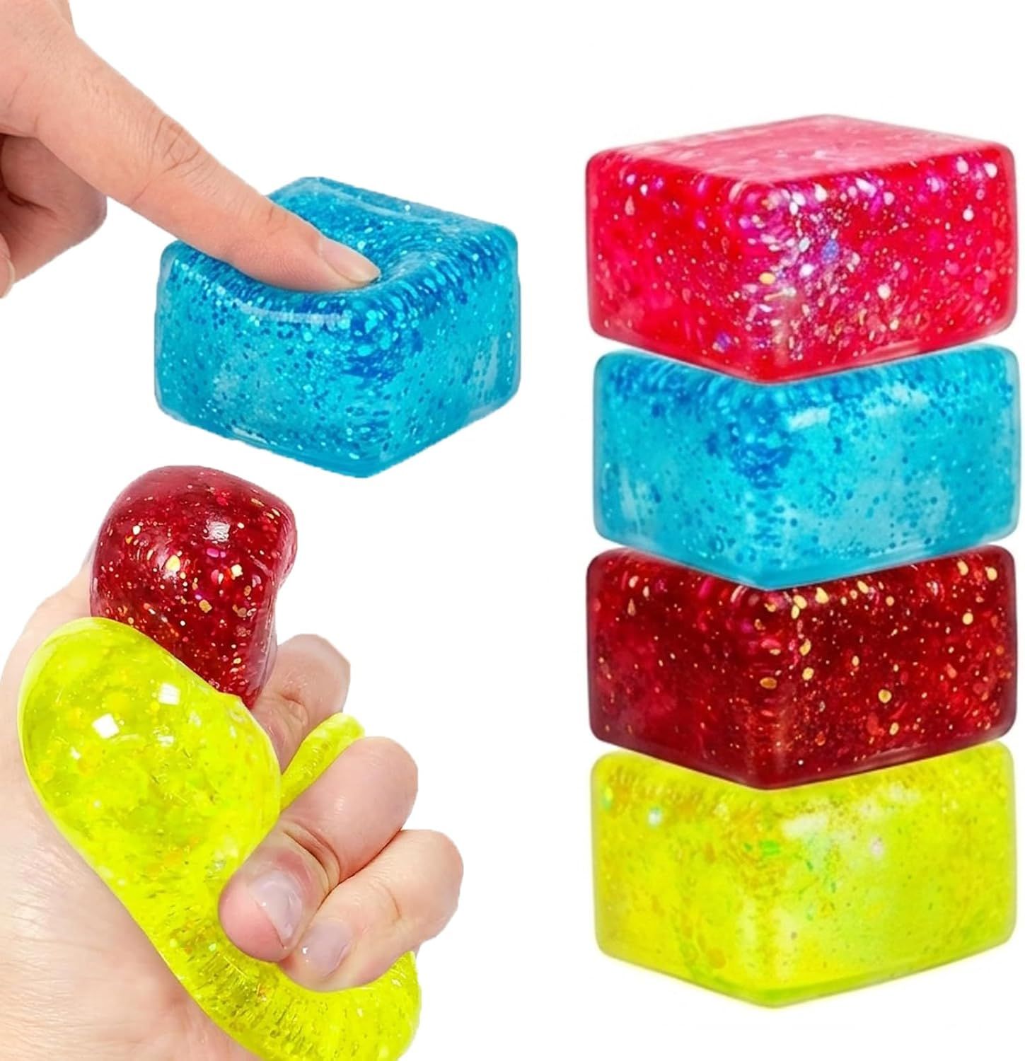 4 PCS Glitter Ice Cube Squishy Toy for Office & Classroom – Slow Rising Stress Reliever to Calm Anxiety (Multicolor) - Image 4
