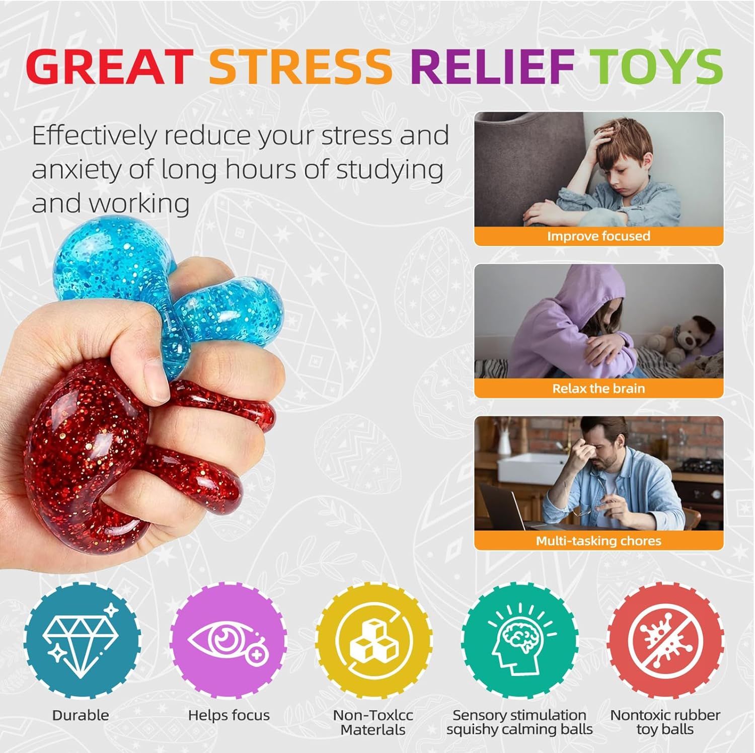 4 PCS Glitter Ice Cube Squishy Toy for Office & Classroom – Slow Rising Stress Reliever to Calm Anxiety (Multicolor) - Image 5
