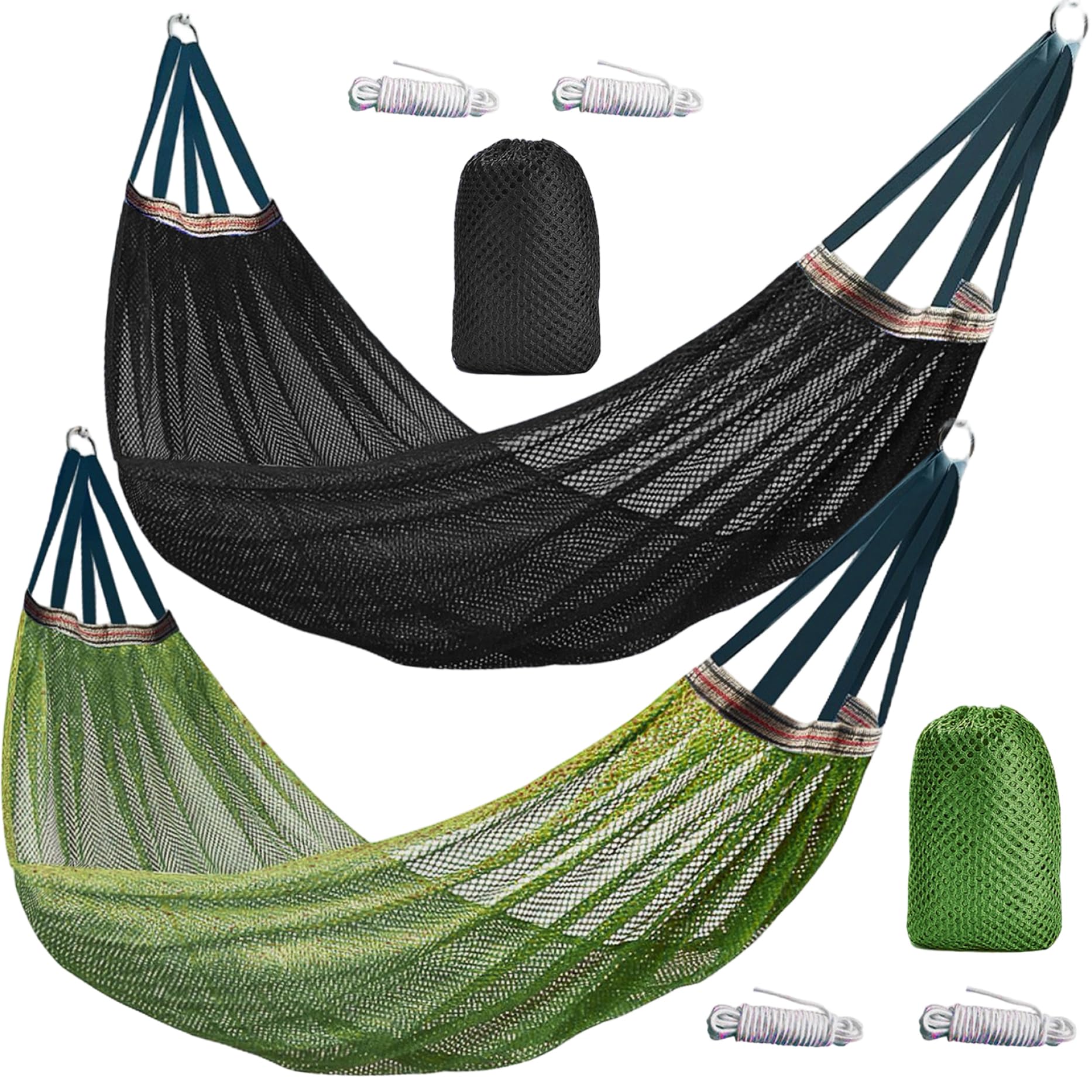 Outdoor Nylon Hammock with Tree Straps – Portable Mesh Hanging Bed for Camping, Beach, Garden, Lightweight & Durable Swing Chair (Green) - Image 5