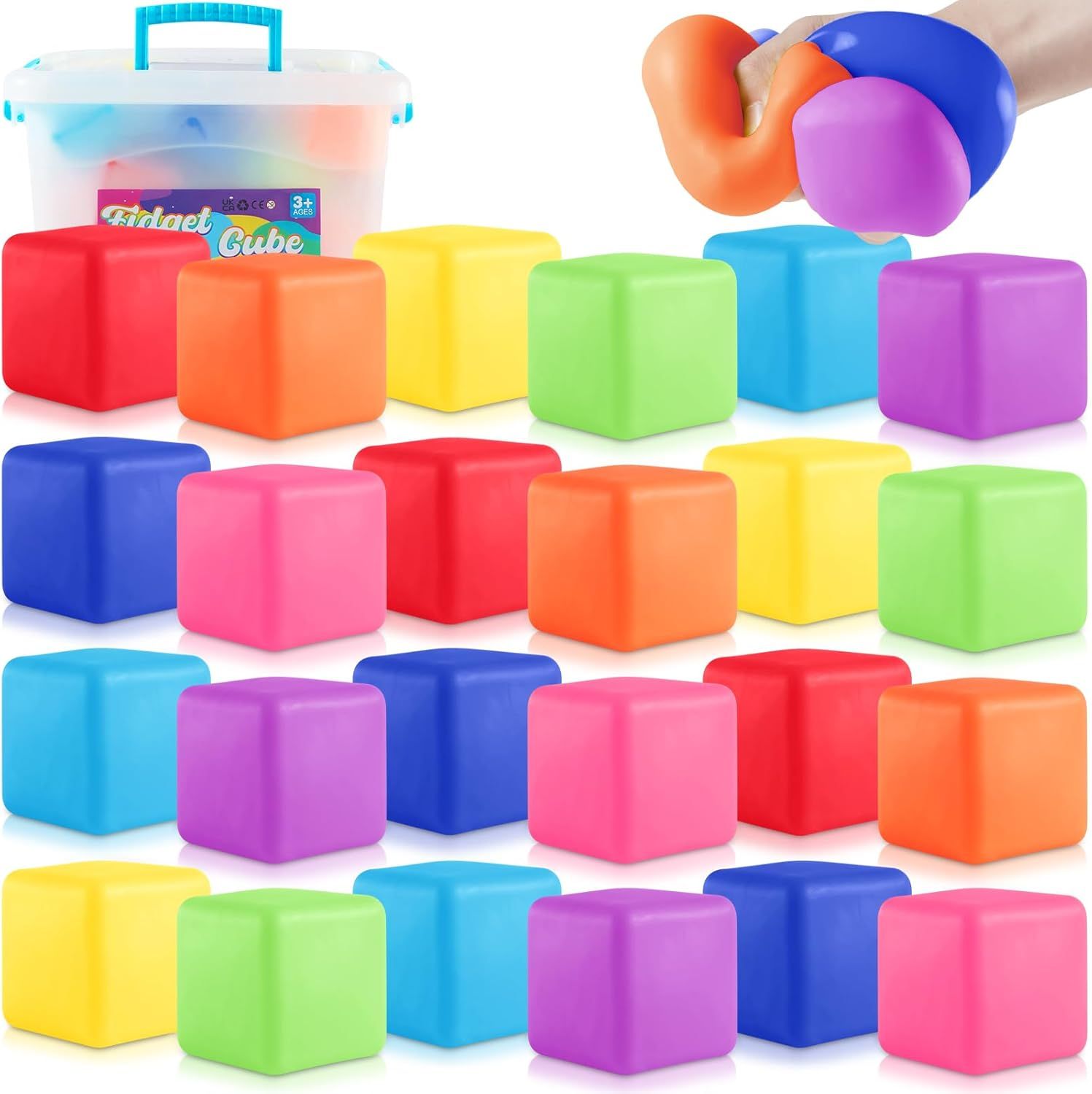 24 PCS Slow Rising Stress Cubes for Office & Classroom – Soft TPR Sensory Fidget Toys to Relieve Anxiety (Multicolor) - Image 1
