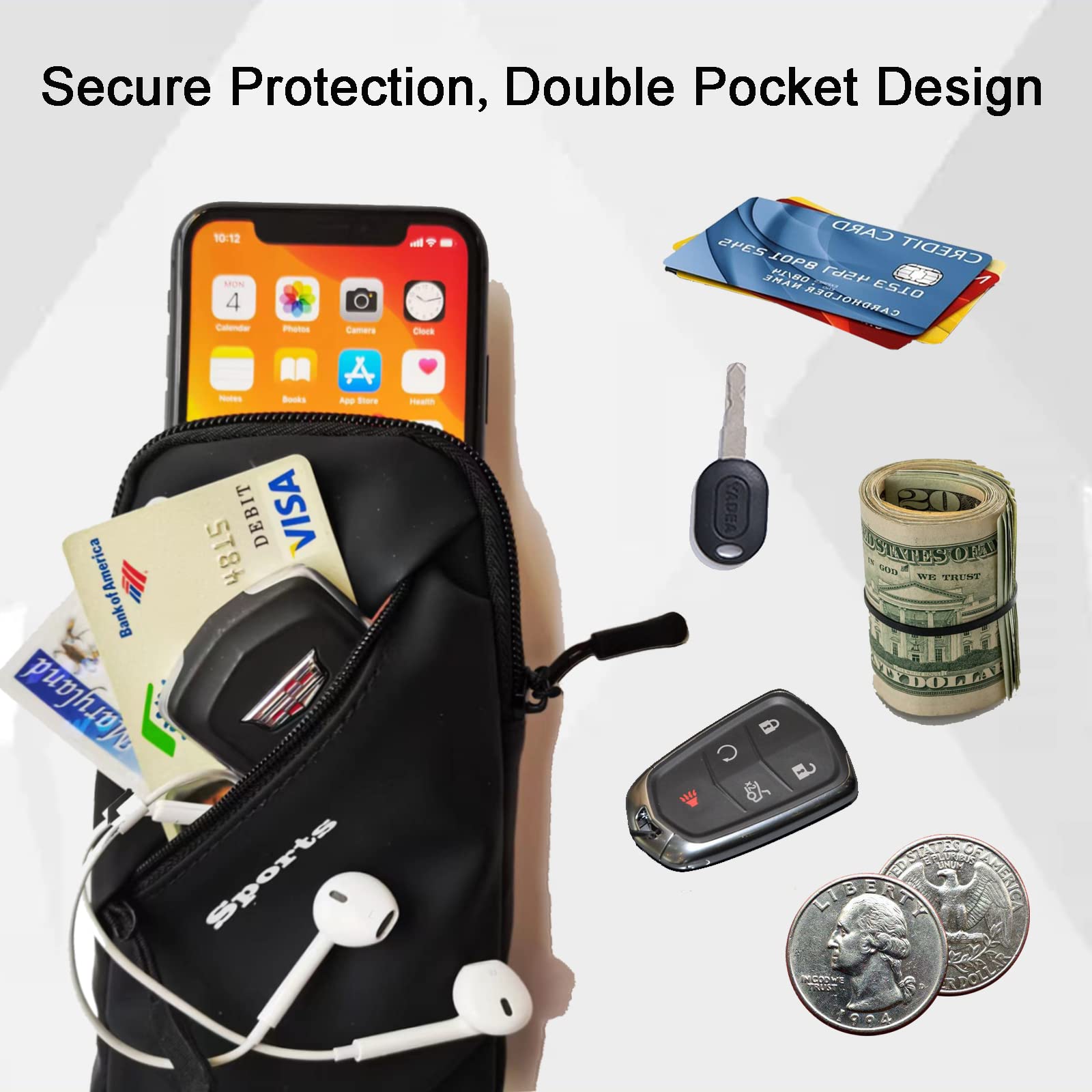 Universal Running Phone Arm Band – Waterproof, Dual Pocket, Adjustable Strap, Breathable Mesh, Fits Phones Up to 6.7 Inches, Crossbody & Waist Clip (Grey) - Image 4