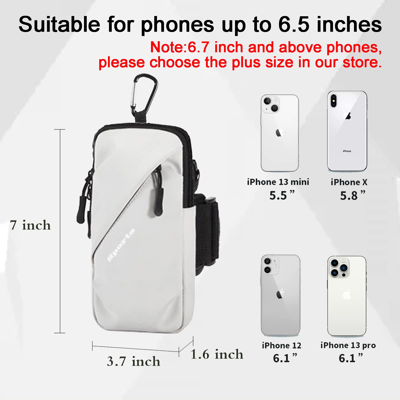 Universal Running Phone Arm Band – Waterproof, Dual Pocket, Adjustable Strap, Breathable Mesh, Fits Phones Up to 6.7 Inches, Crossbody & Waist Clip (Grey) - Image 5