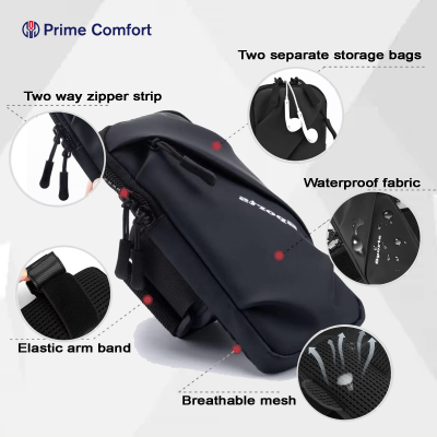 Universal Running Phone Arm Band – Waterproof, Dual Pocket, Adjustable Strap, Breathable Mesh, Fits Phones Up to 6.7 Inches, Crossbody & Waist Clip (Red) - Image 2