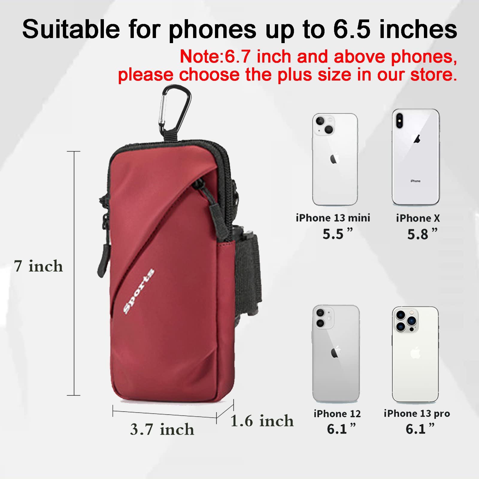 Universal Running Phone Arm Band – Waterproof, Dual Pocket, Adjustable Strap, Breathable Mesh, Fits Phones Up to 6.7 Inches, Crossbody & Waist Clip (Red) - Image 5