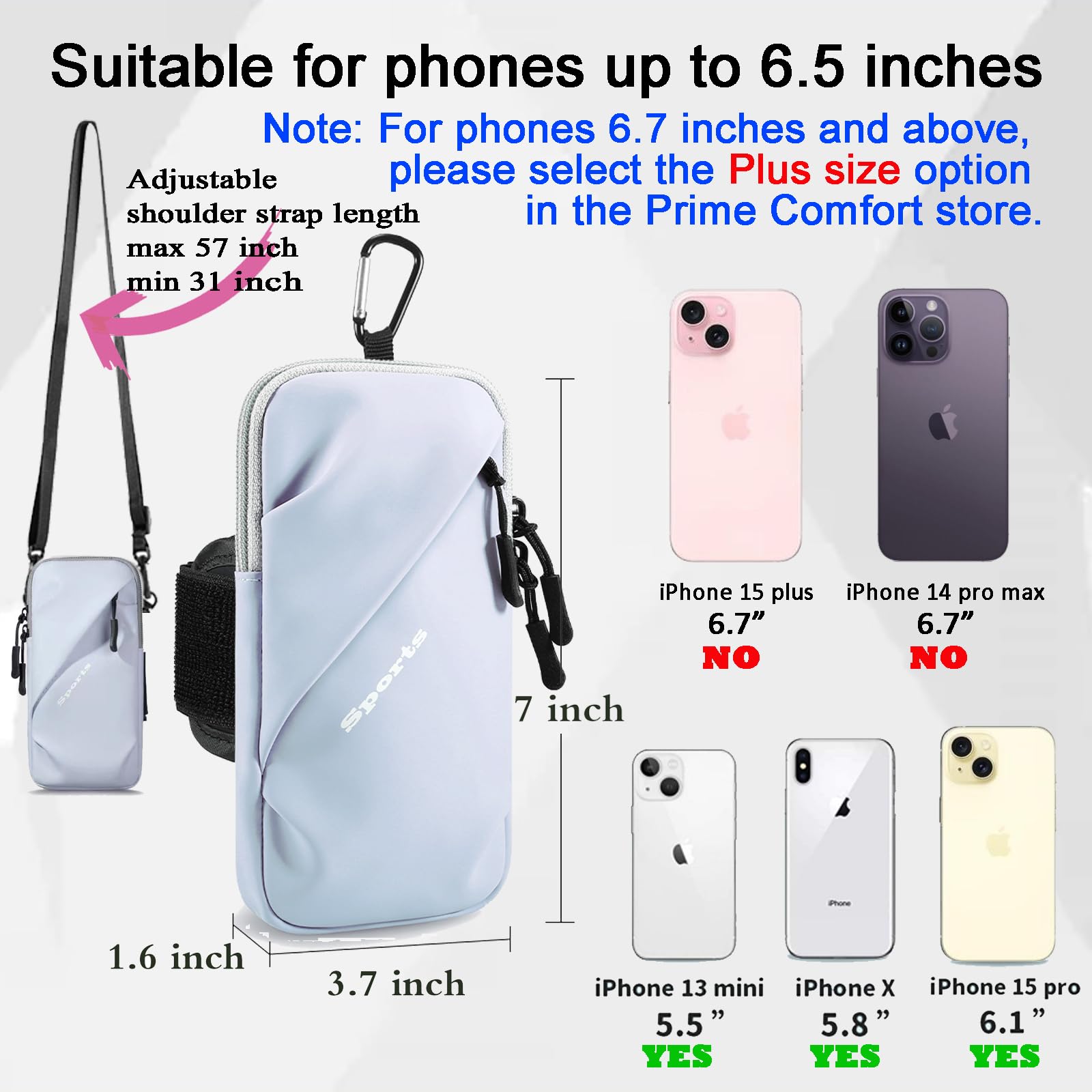 Universal Running Phone Arm Band – Waterproof, Dual Pocket, Adjustable Strap, Breathable Mesh, Fits Phones Up to 6.7 Inches, Crossbody & Waist Clip (Light Blue) - Image 4