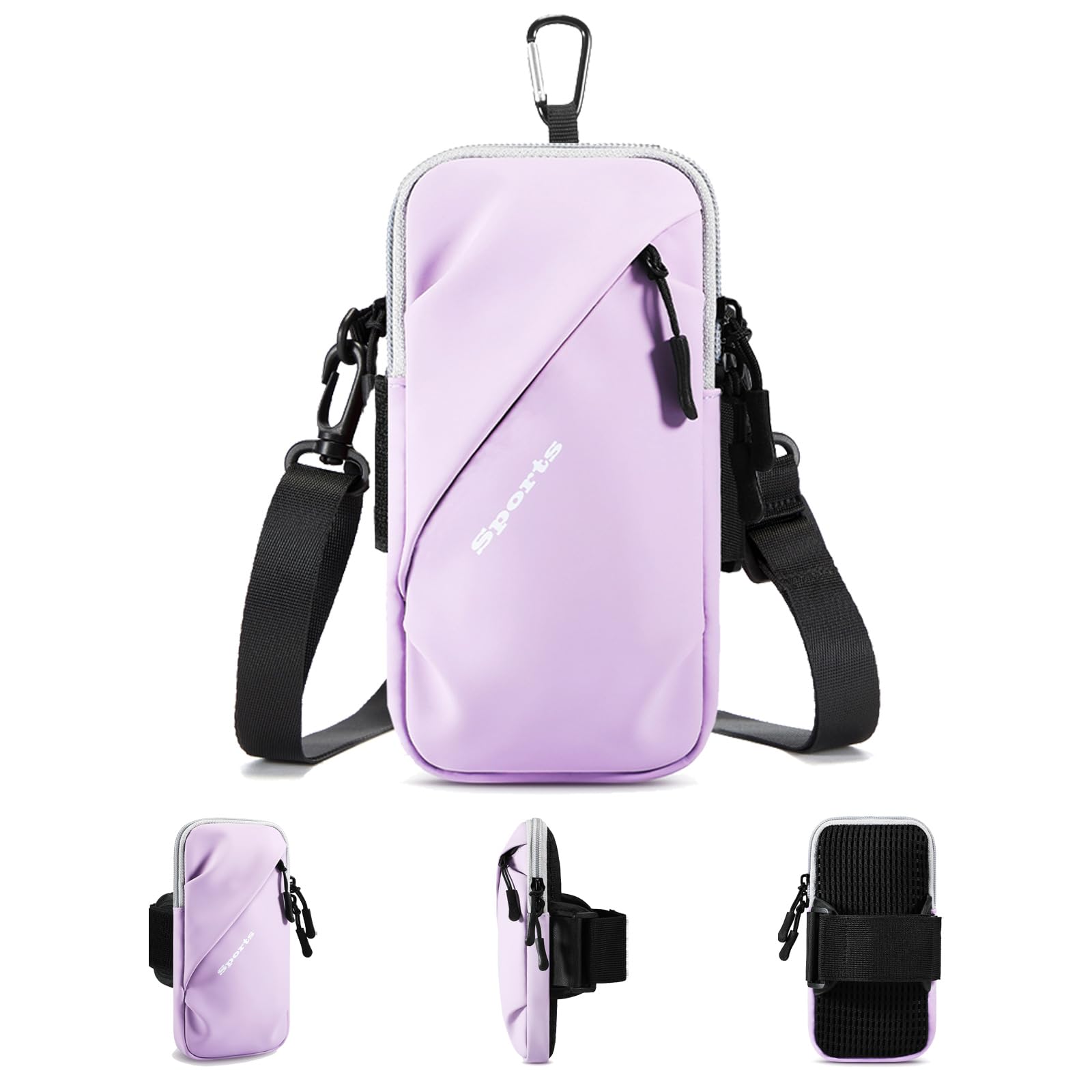 Universal Running Phone Arm Band – Waterproof, Dual Pocket, Adjustable Strap, Breathable Mesh, Fits Phones Up to 6.7 Inches, Crossbody & Waist Clip (Purple) - Image 1